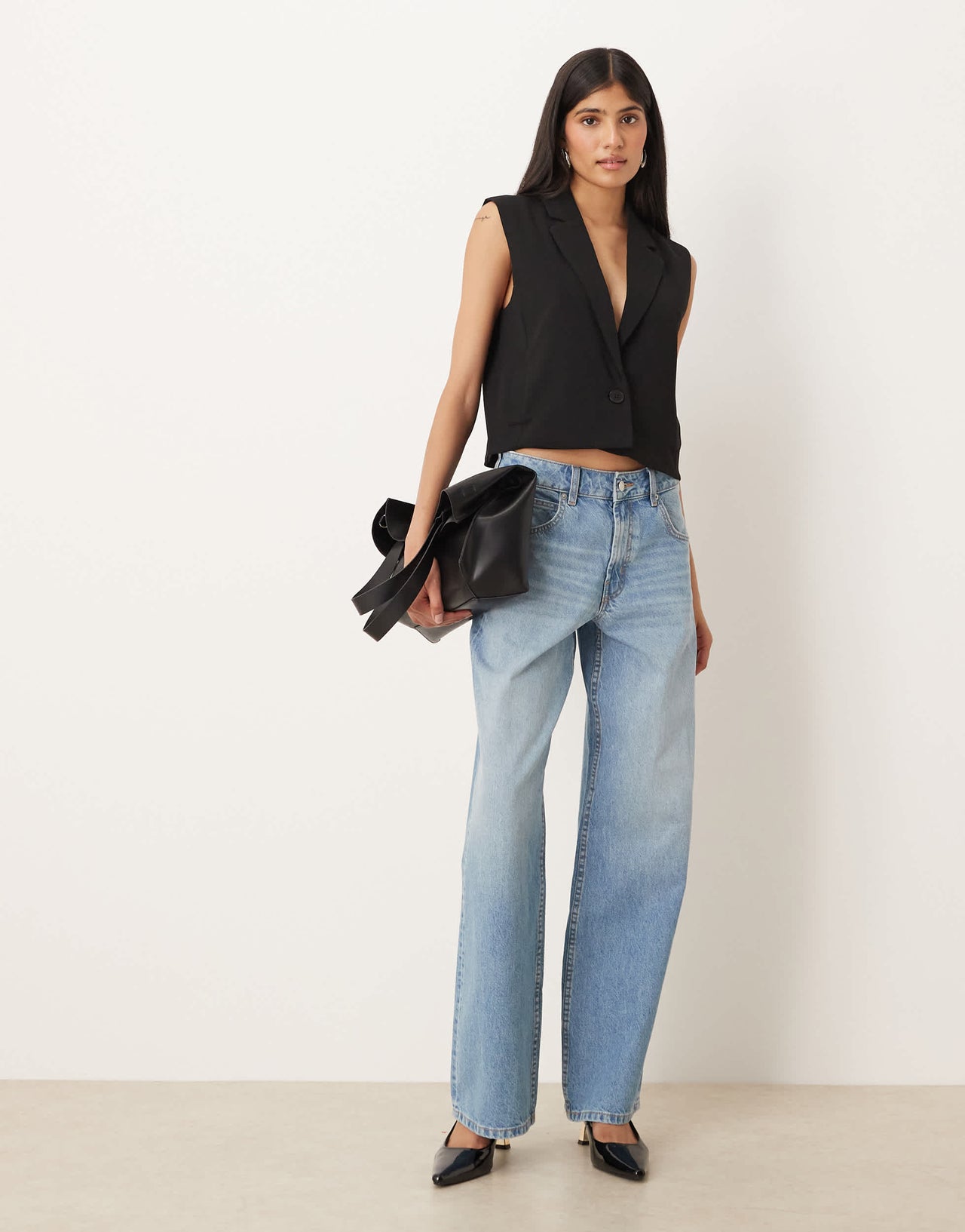 JDY cropped waistcoat in black