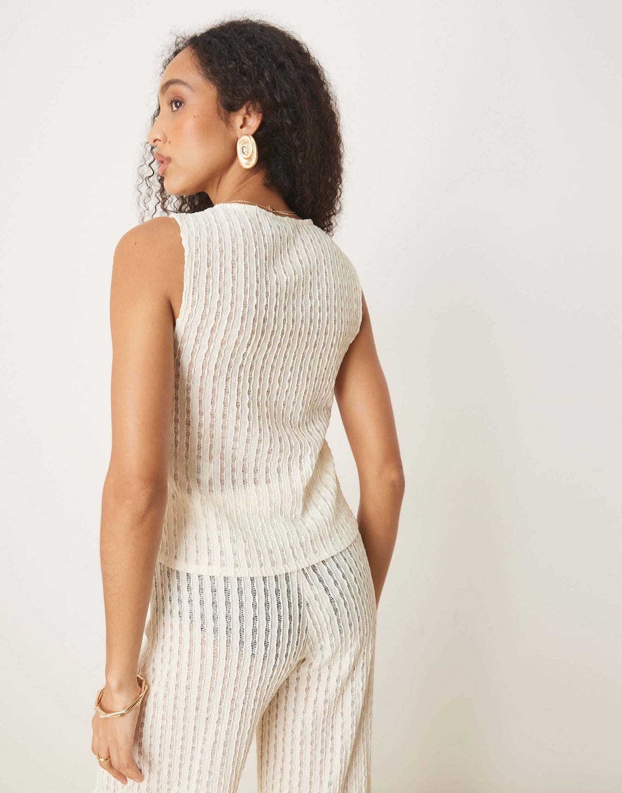 ASOS DESIGN co-ord textured semi sheer crochet waistcoat top in cream