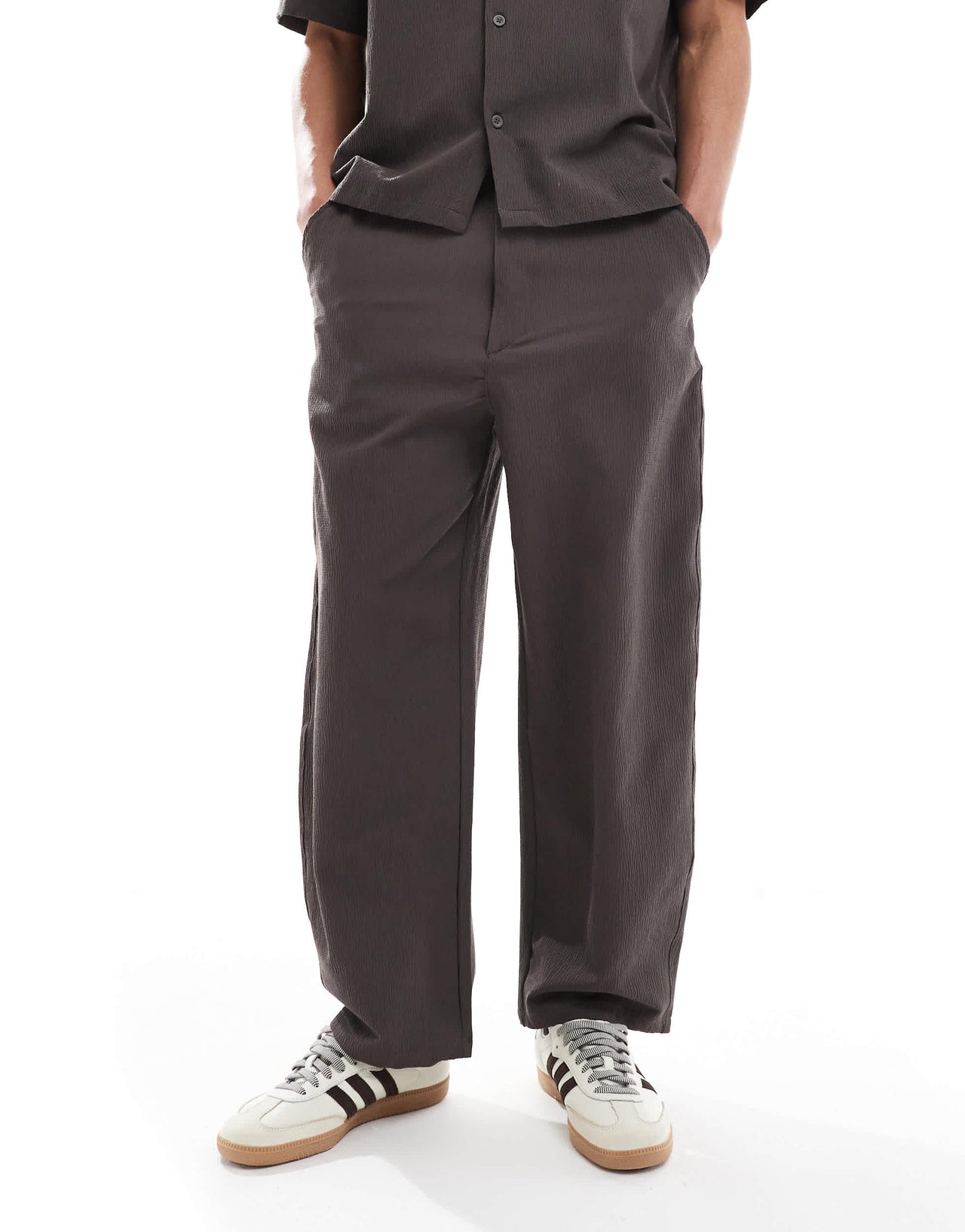 Bershka plisse co-ord trouser in charcoal