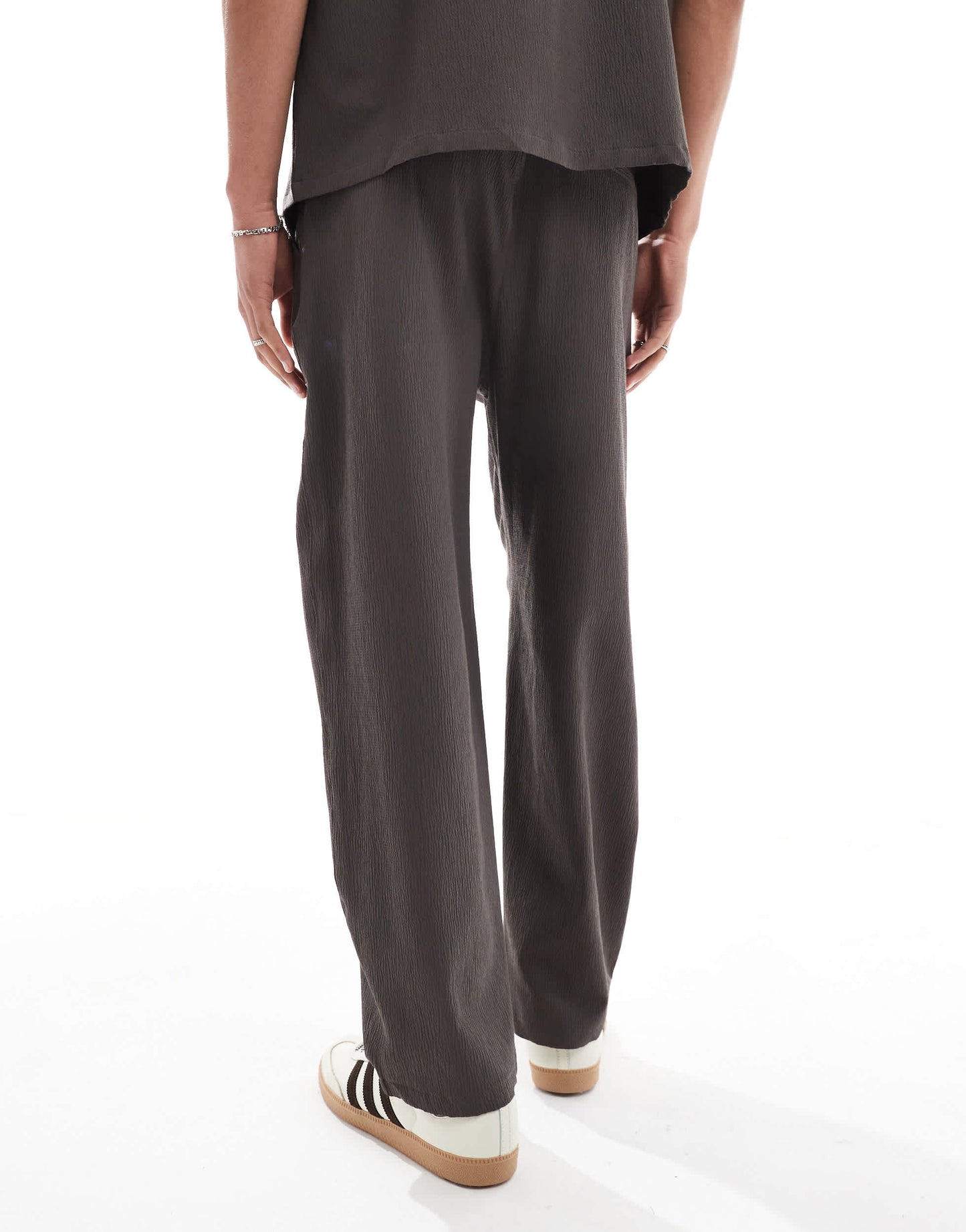 Bershka plisse co-ord trouser in charcoal