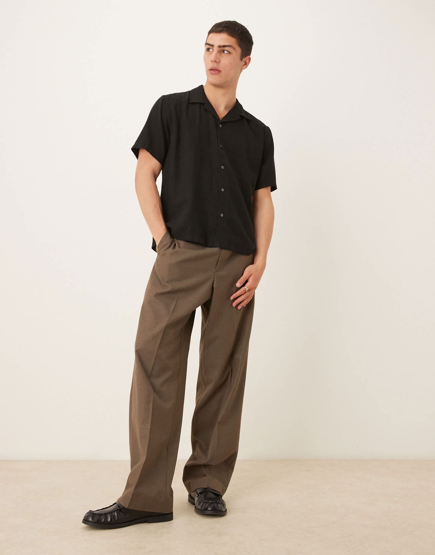 Abercrombie & Fitch short sleeve linen shirt in black