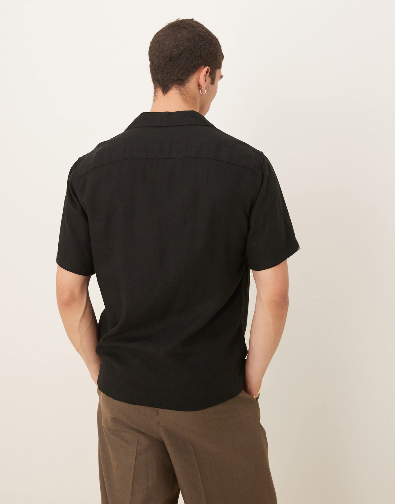 Abercrombie & Fitch short sleeve linen shirt in black