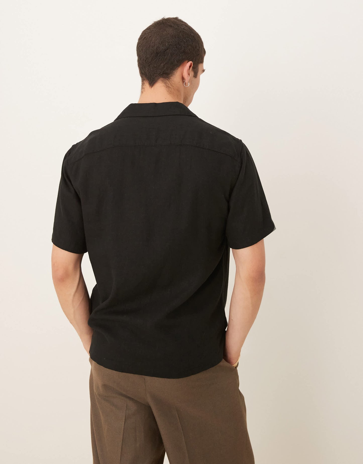 Abercrombie & Fitch short sleeve linen shirt in black