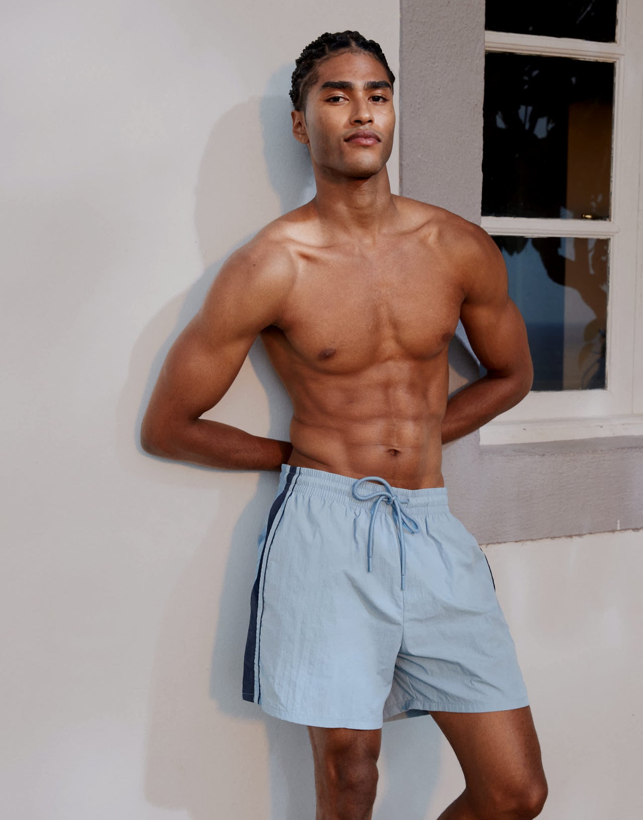 Abercrombie & Fitch relaxed short with contrast side stripe in navy