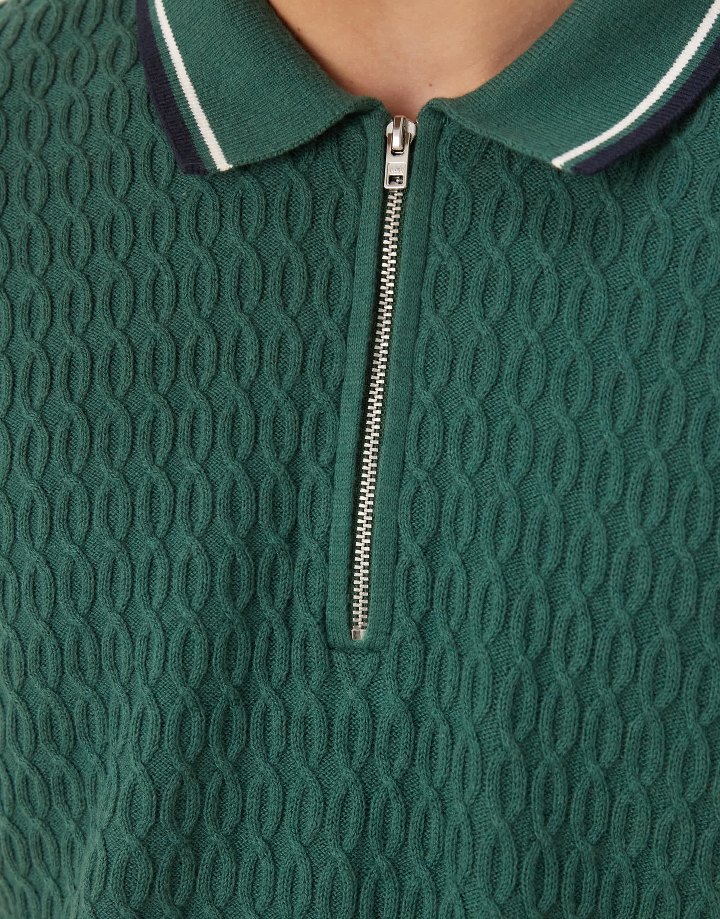 Abercrombie & Fitch knitted half zip polo top with contrast binding in green