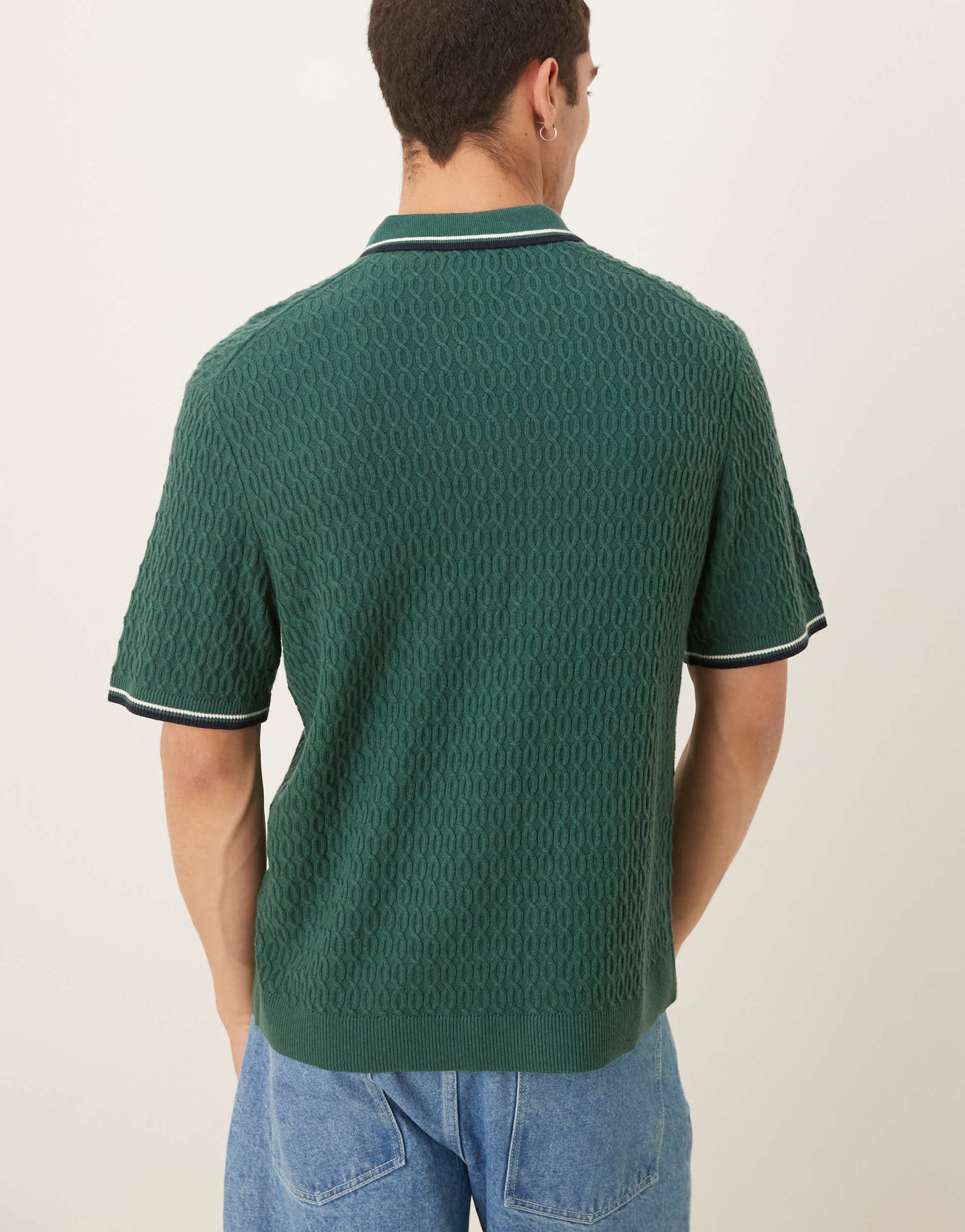 Abercrombie & Fitch knitted half zip polo top with contrast binding in green
