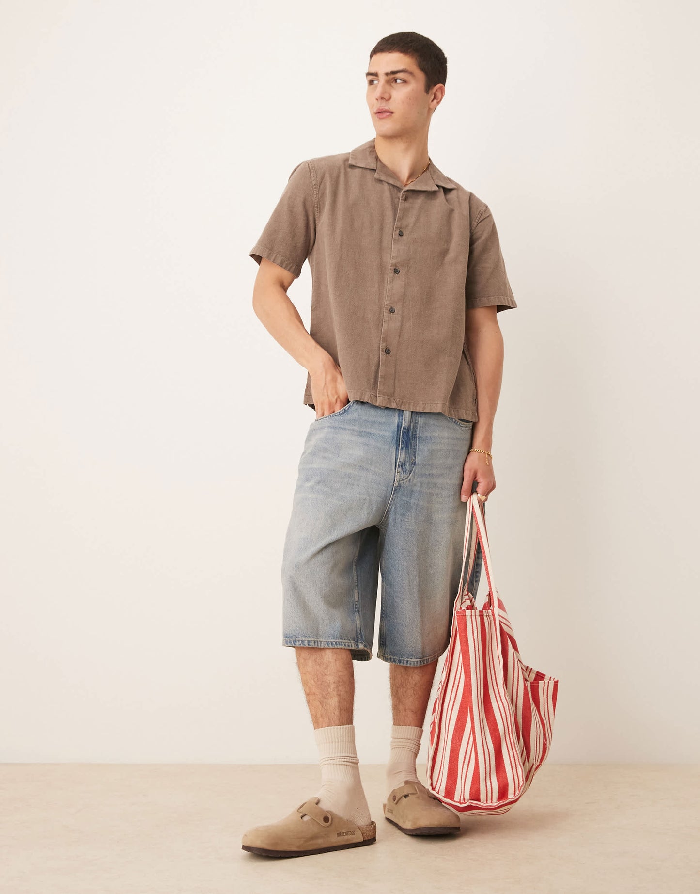 Abercrombie & Fitch short sleeve linen shirt in brown