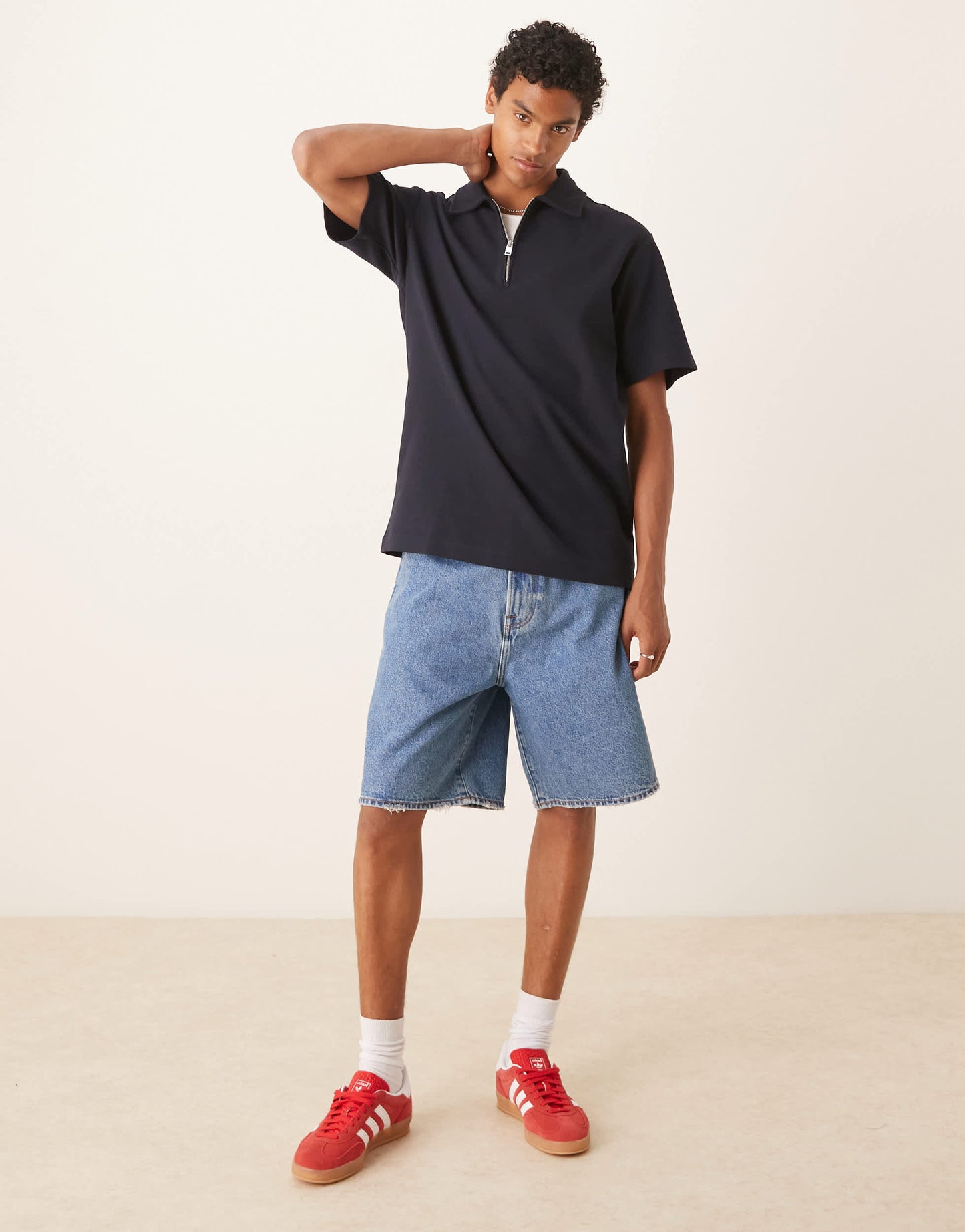 Abercrombie & Fitch baggy denim shorts in medium blue wash