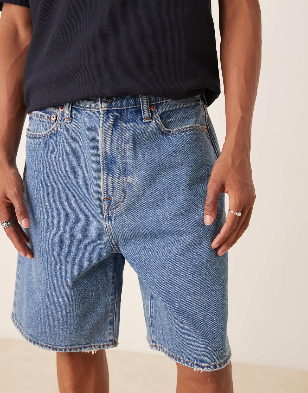 Abercrombie & Fitch baggy denim shorts in medium blue wash