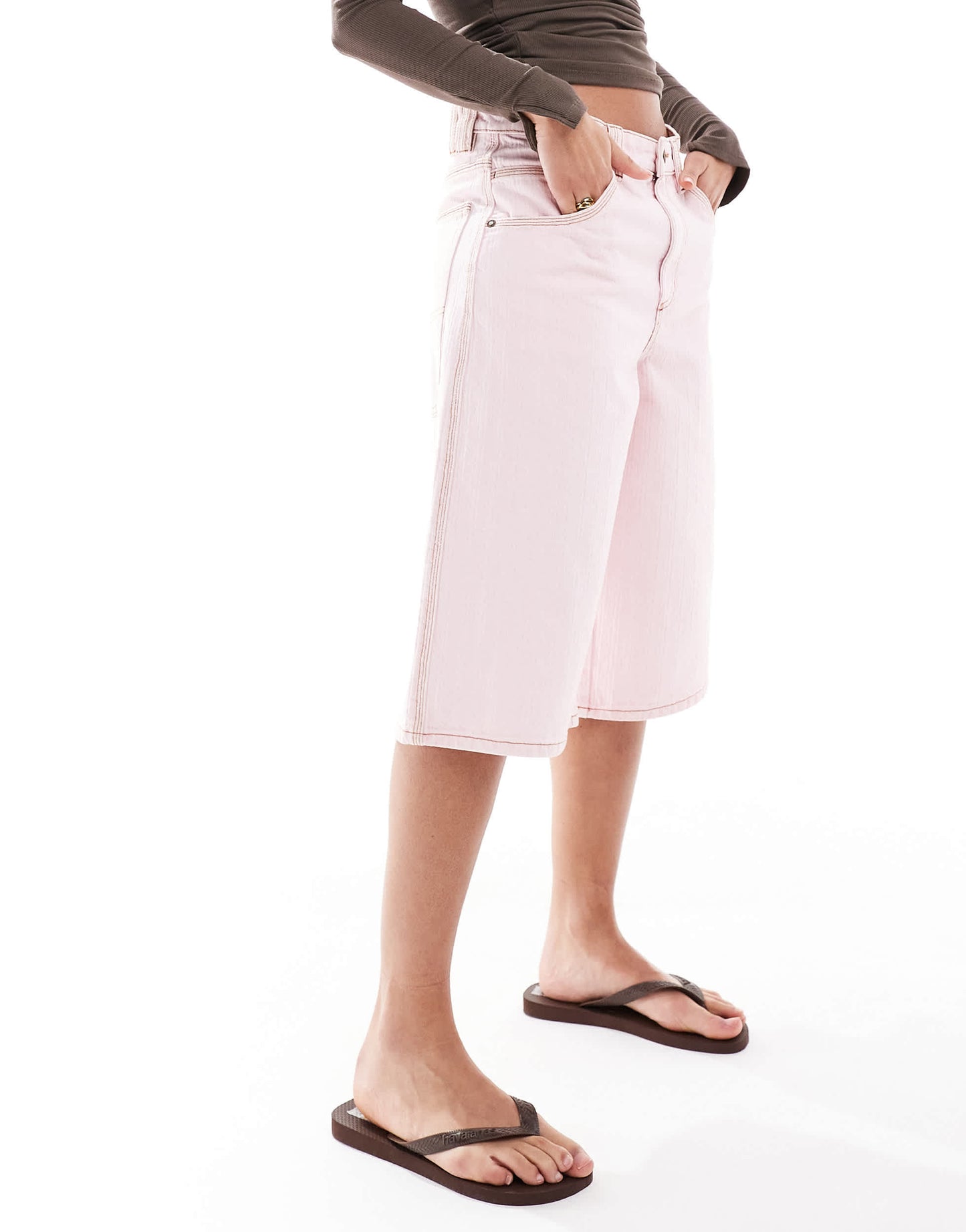 Bershka  longline jorts in pink pinstripe