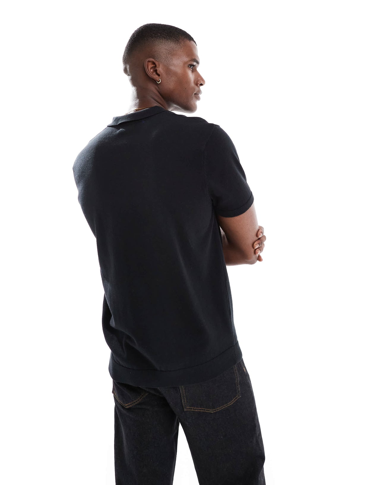 New Look short sleeve knitted polo in black