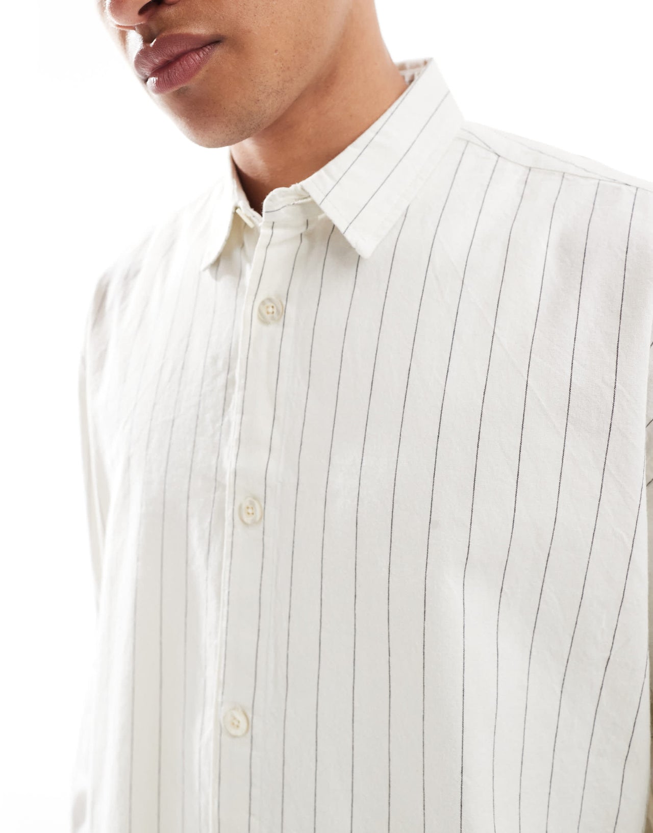 New Look stripe oversized shirt in off white
