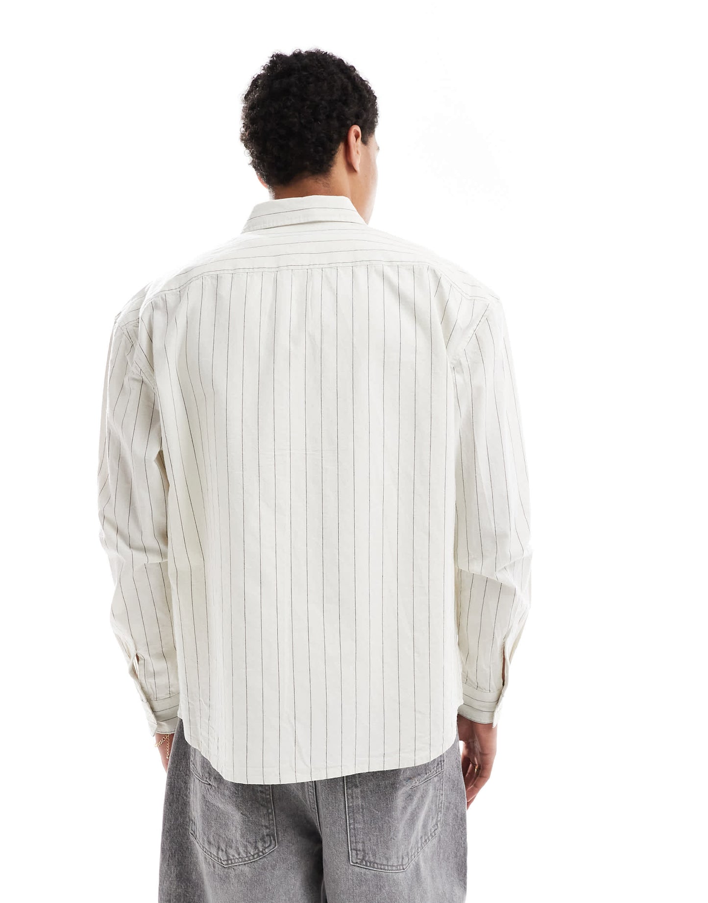 New Look stripe oversized shirt in off white