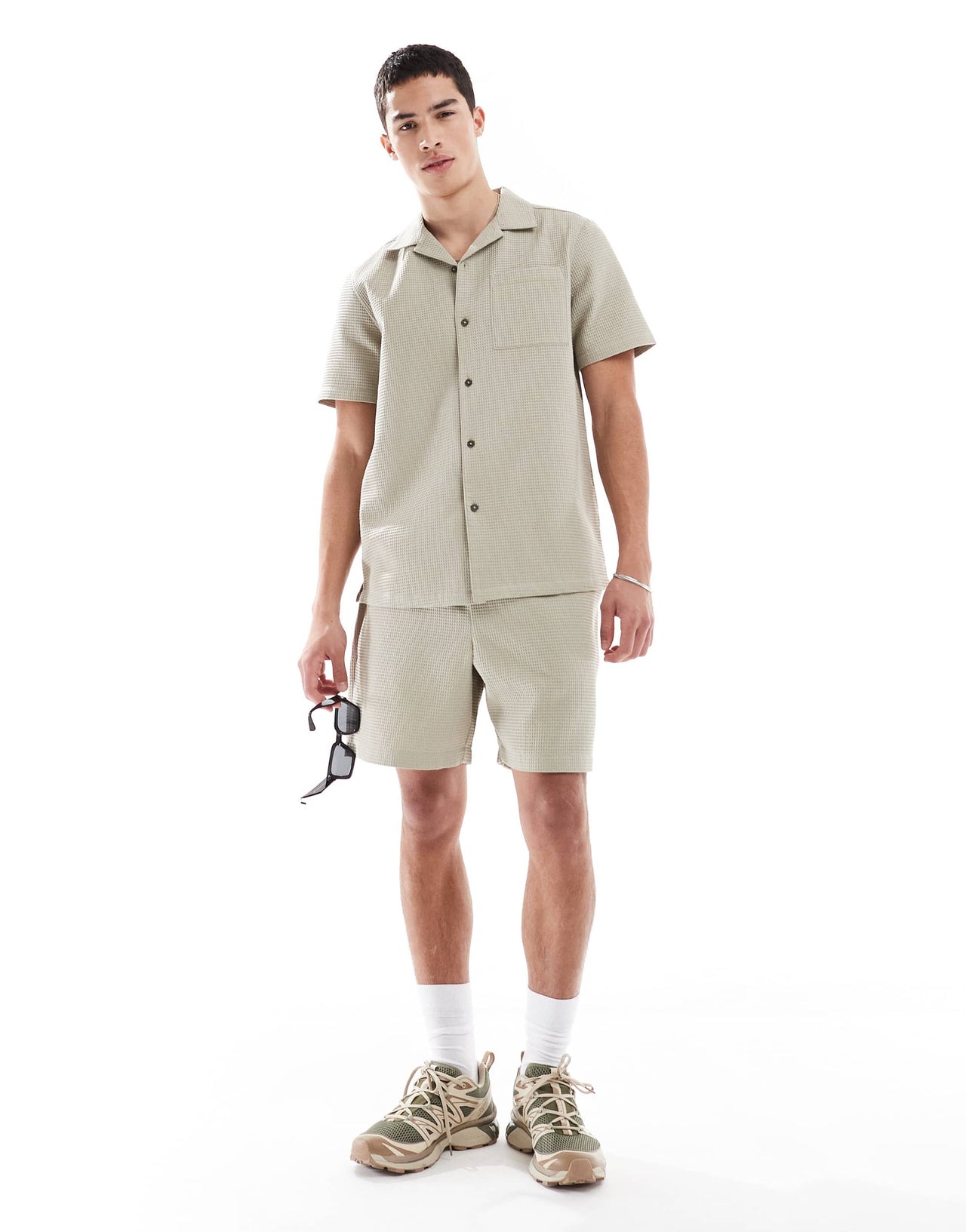 New Look waffle shirt co-ord in stone