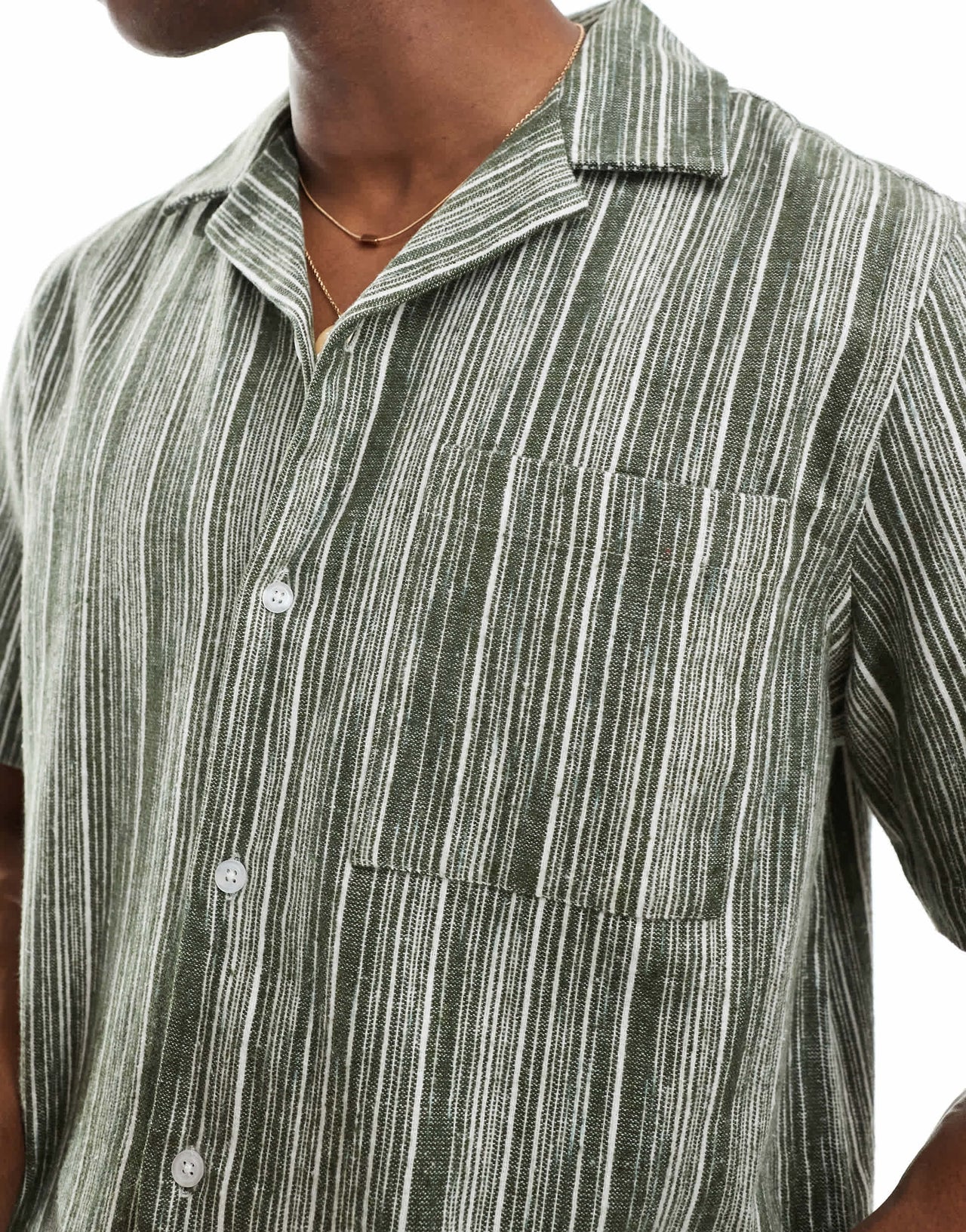 New Look textured stripe short sleeve shirt in green
