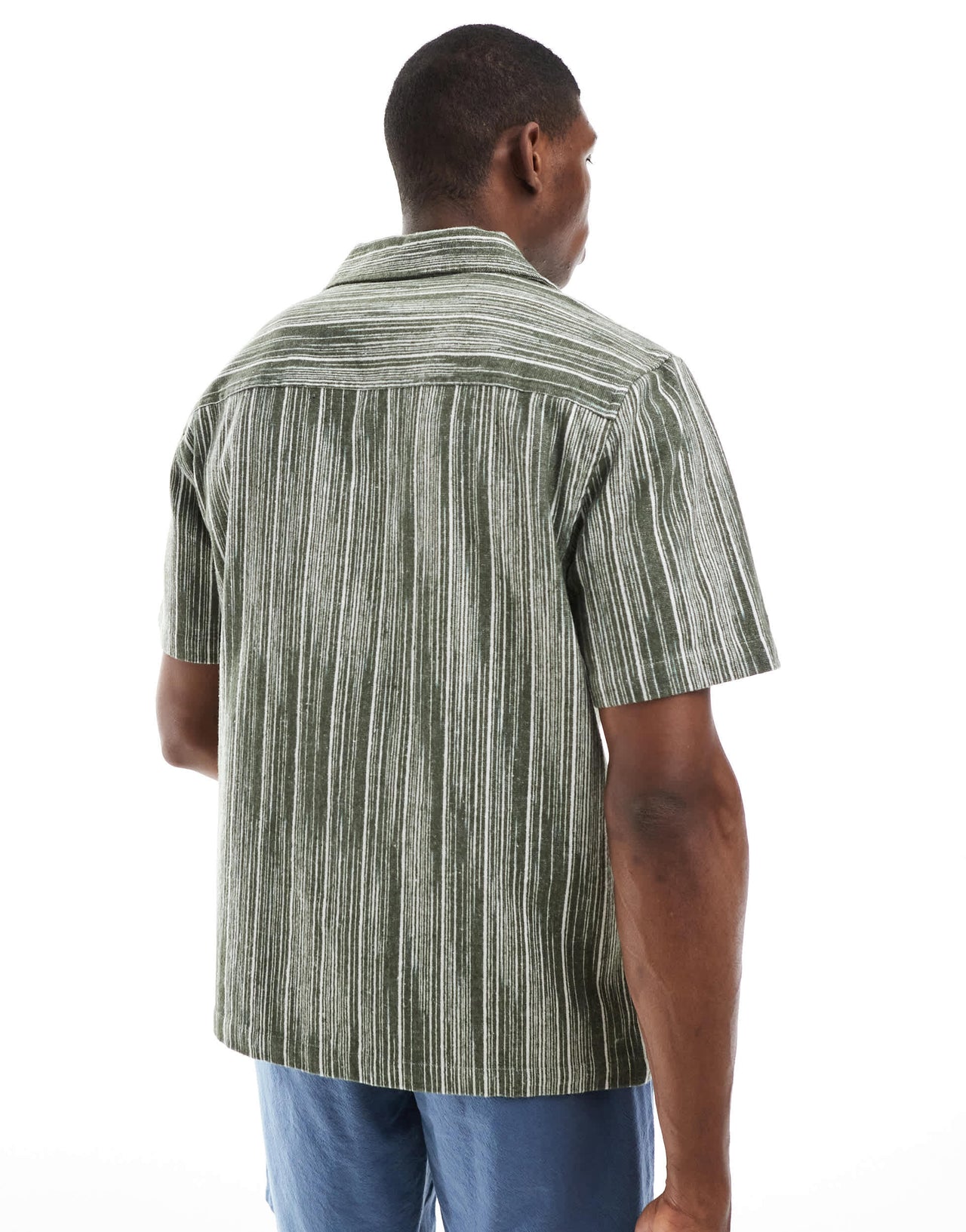 New Look textured stripe short sleeve shirt in green