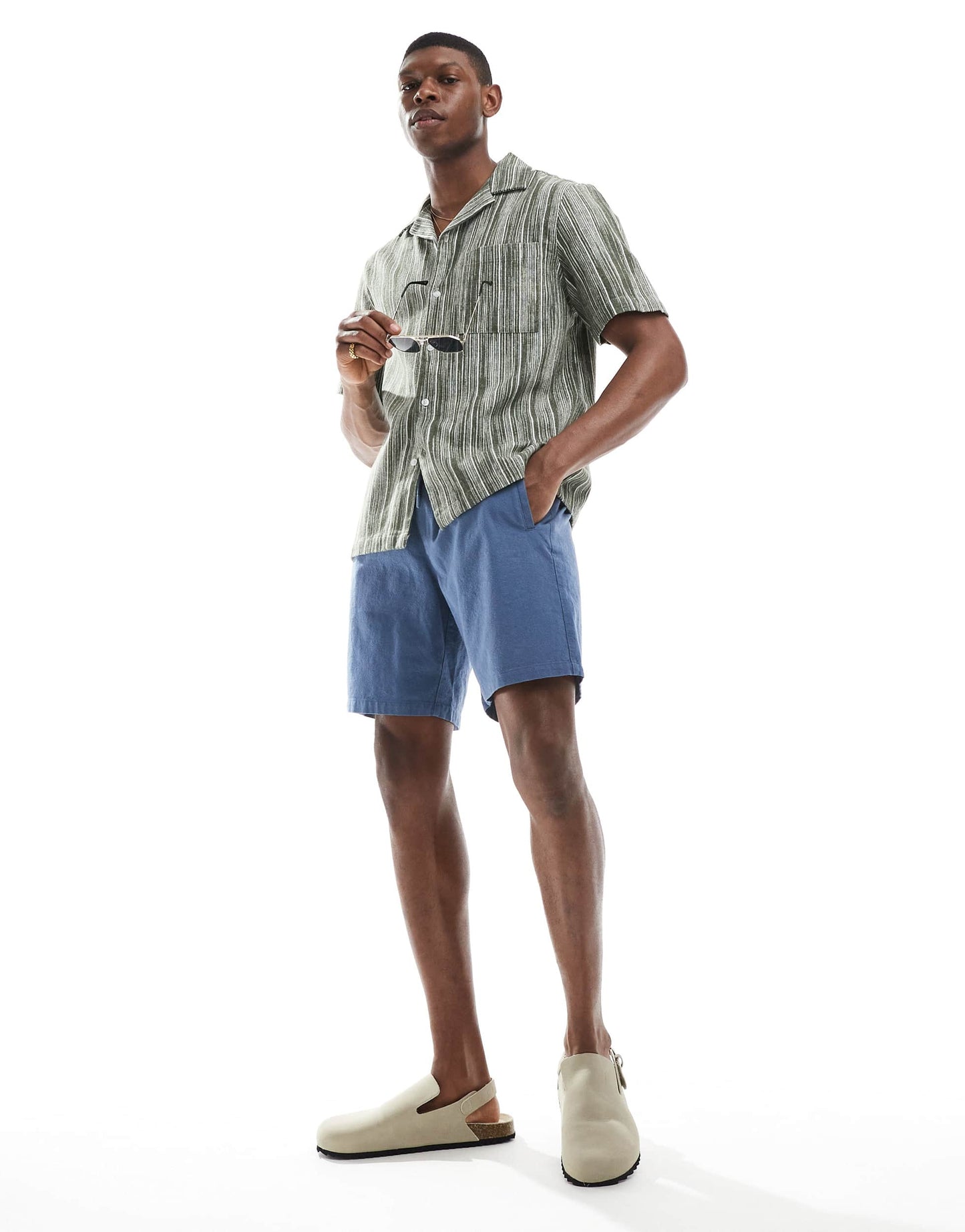 New Look textured stripe short sleeve shirt in green