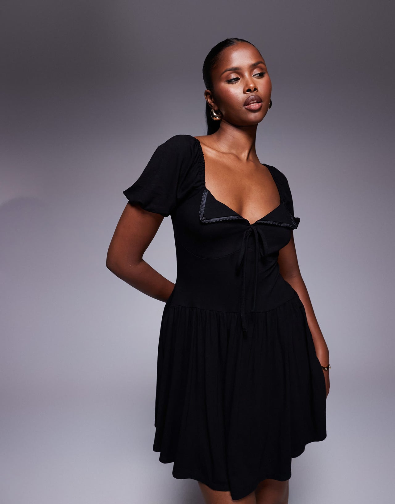 ASOS DESIGN puff sleeve mini tea dress in black