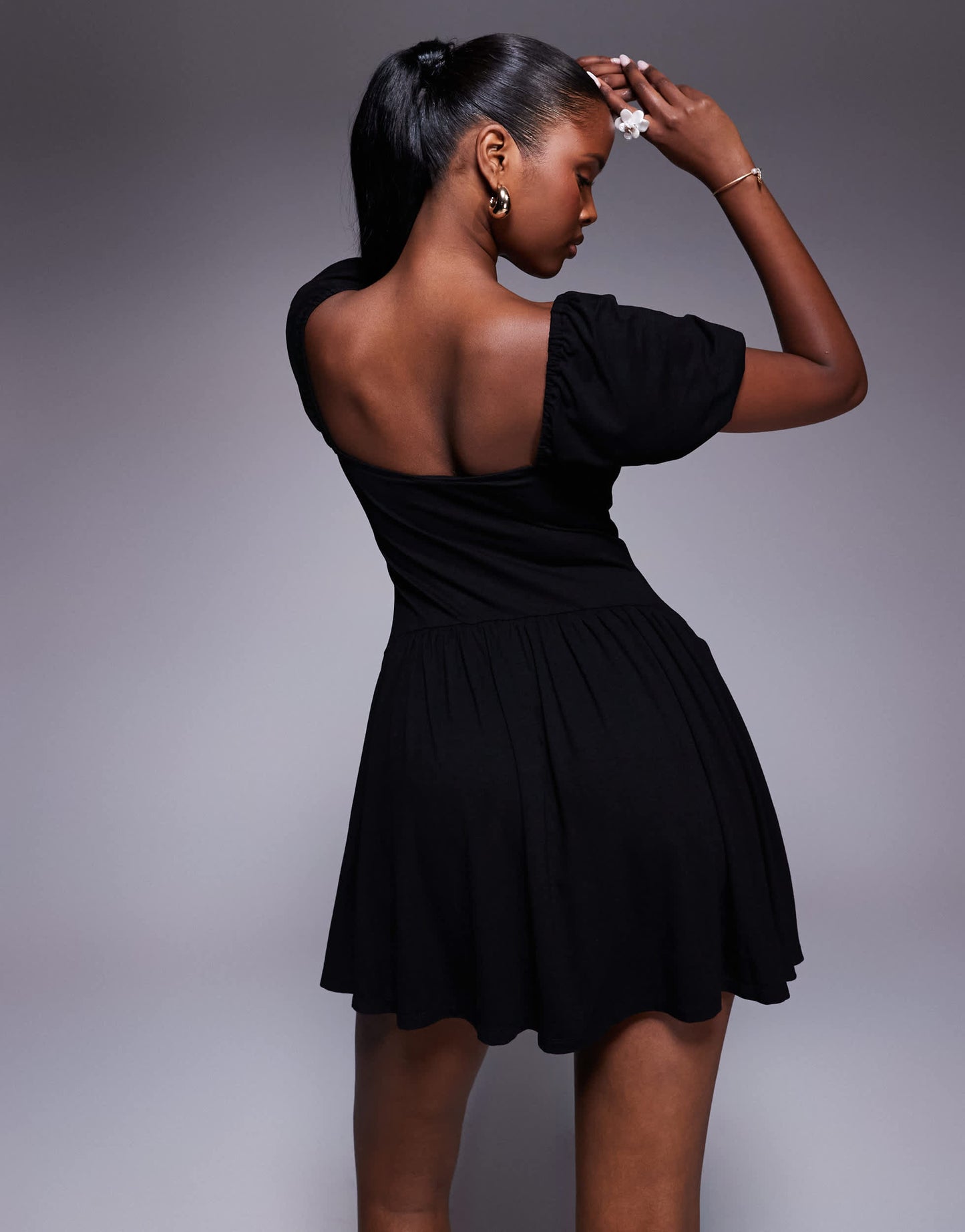 ASOS DESIGN puff sleeve mini tea dress in black