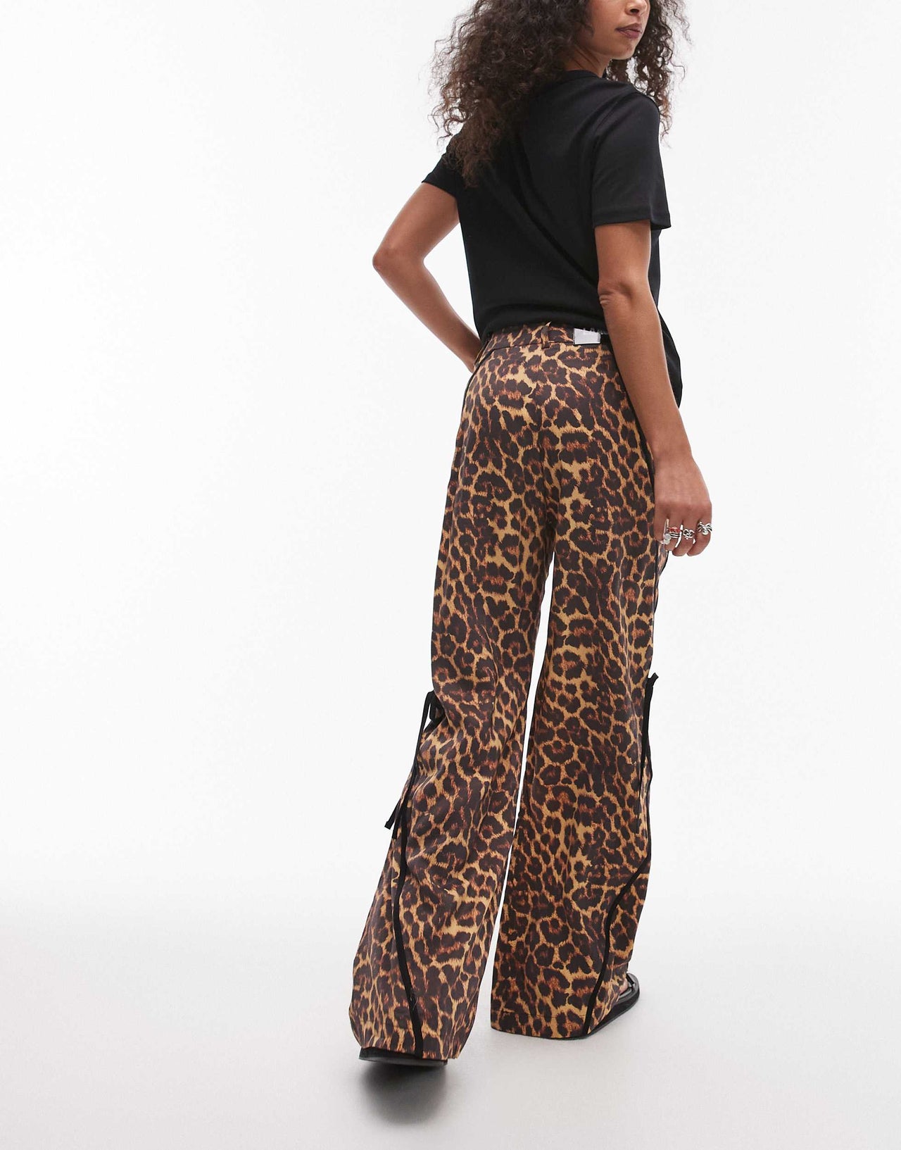 LAAGAM vicky leopard print mid rise tracksuit trousers with bow detail