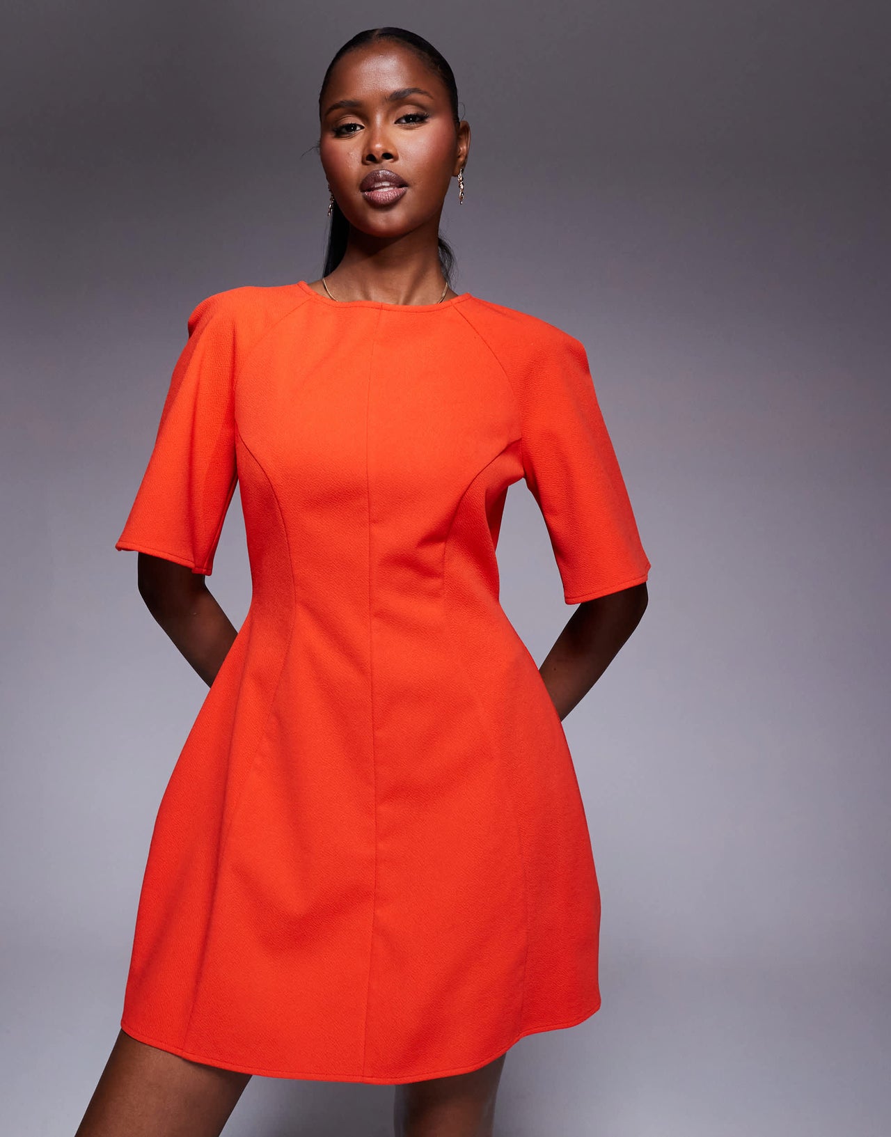 ASOS DESIGN short sleeve seamed dome skirt mini dress in red