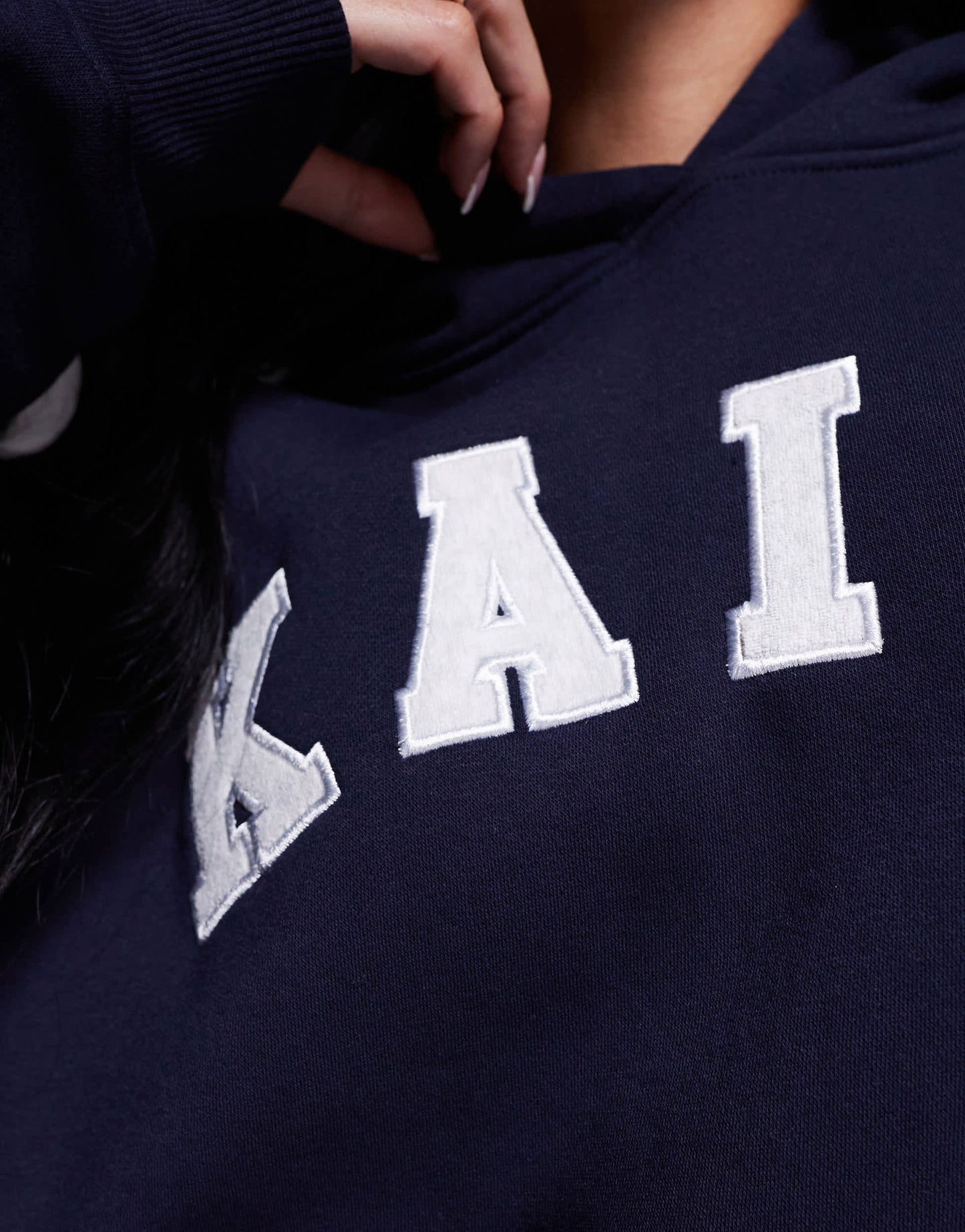 Kaiia cotton blend embroidered logo oversized hoodie in navy