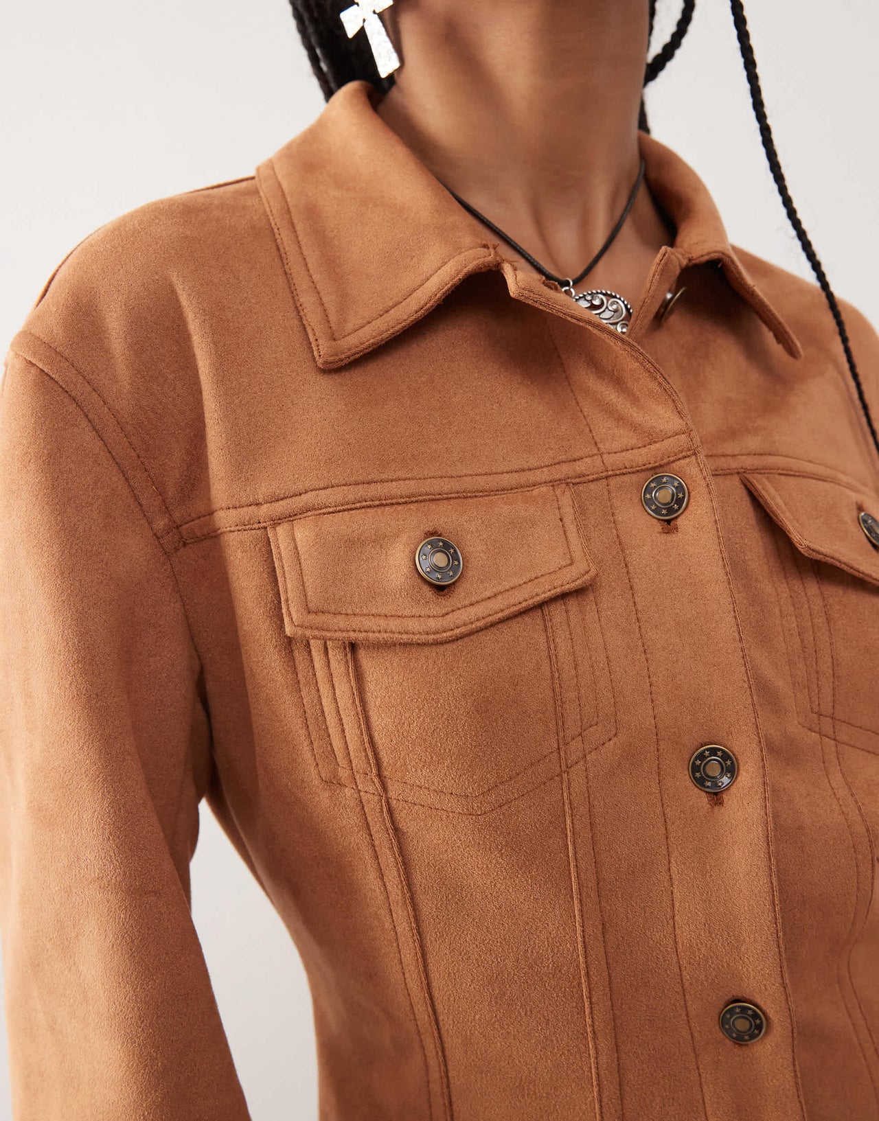 Lioness Rider faux suede cinch waist detail jacket in tan