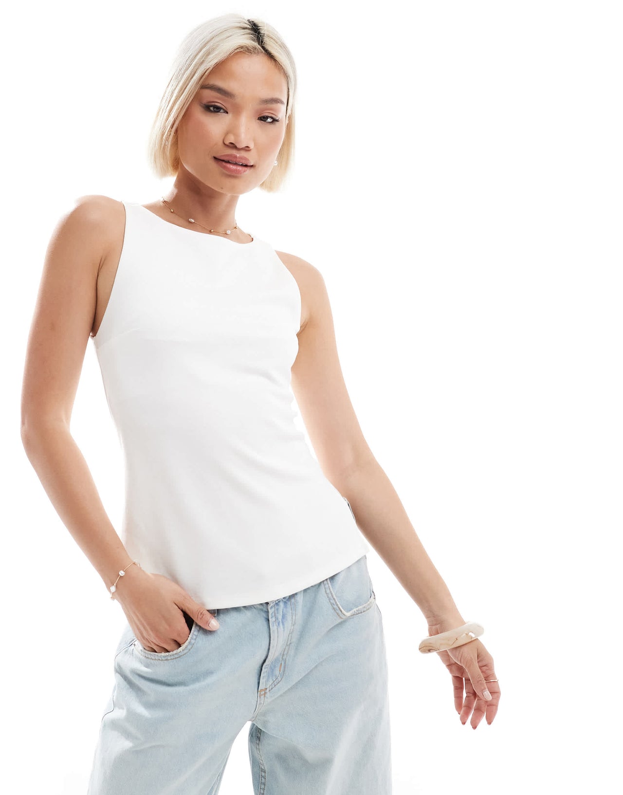 Stradivarius tailored top in white