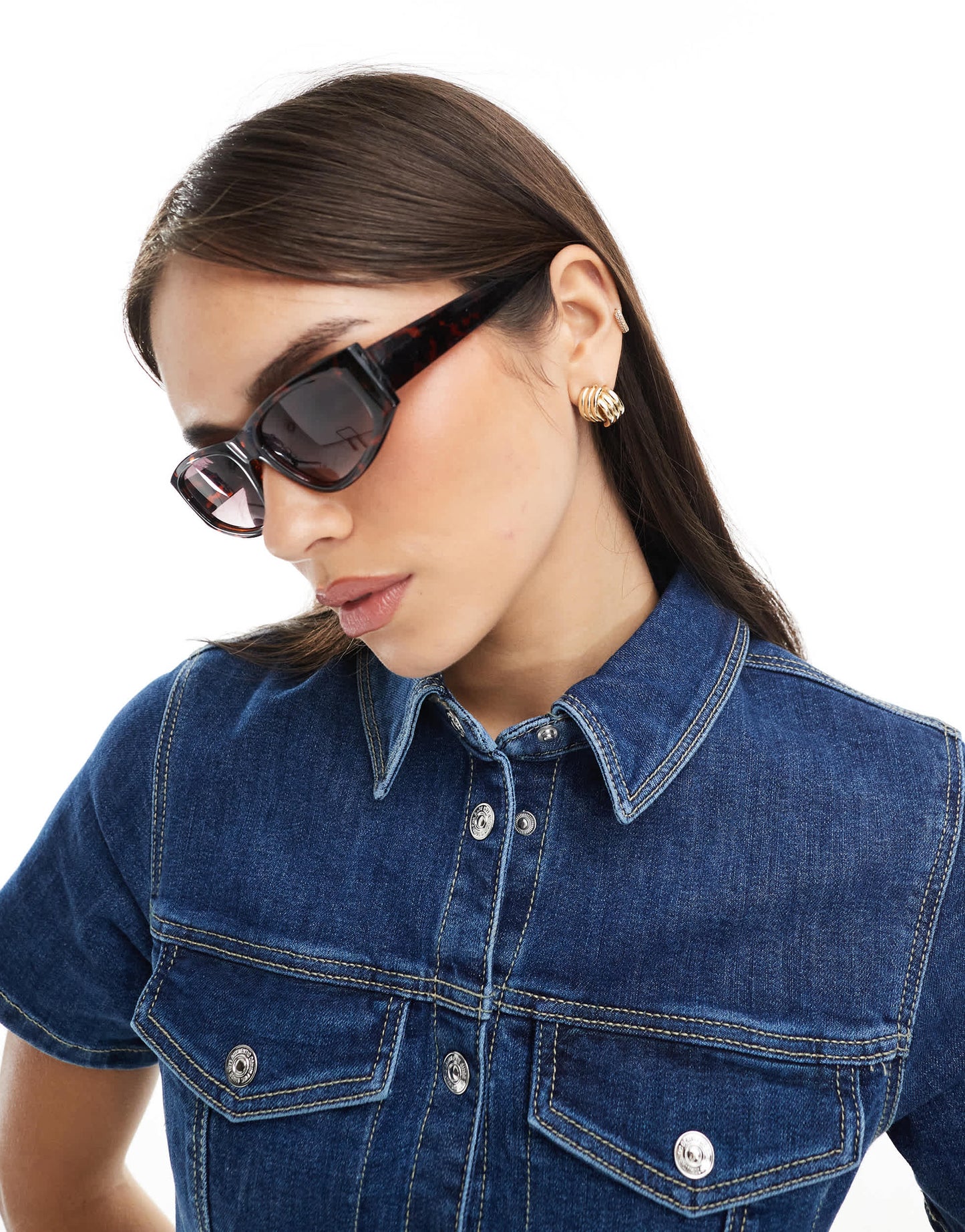 Stradivarius angular cat eye sunglasses in brown