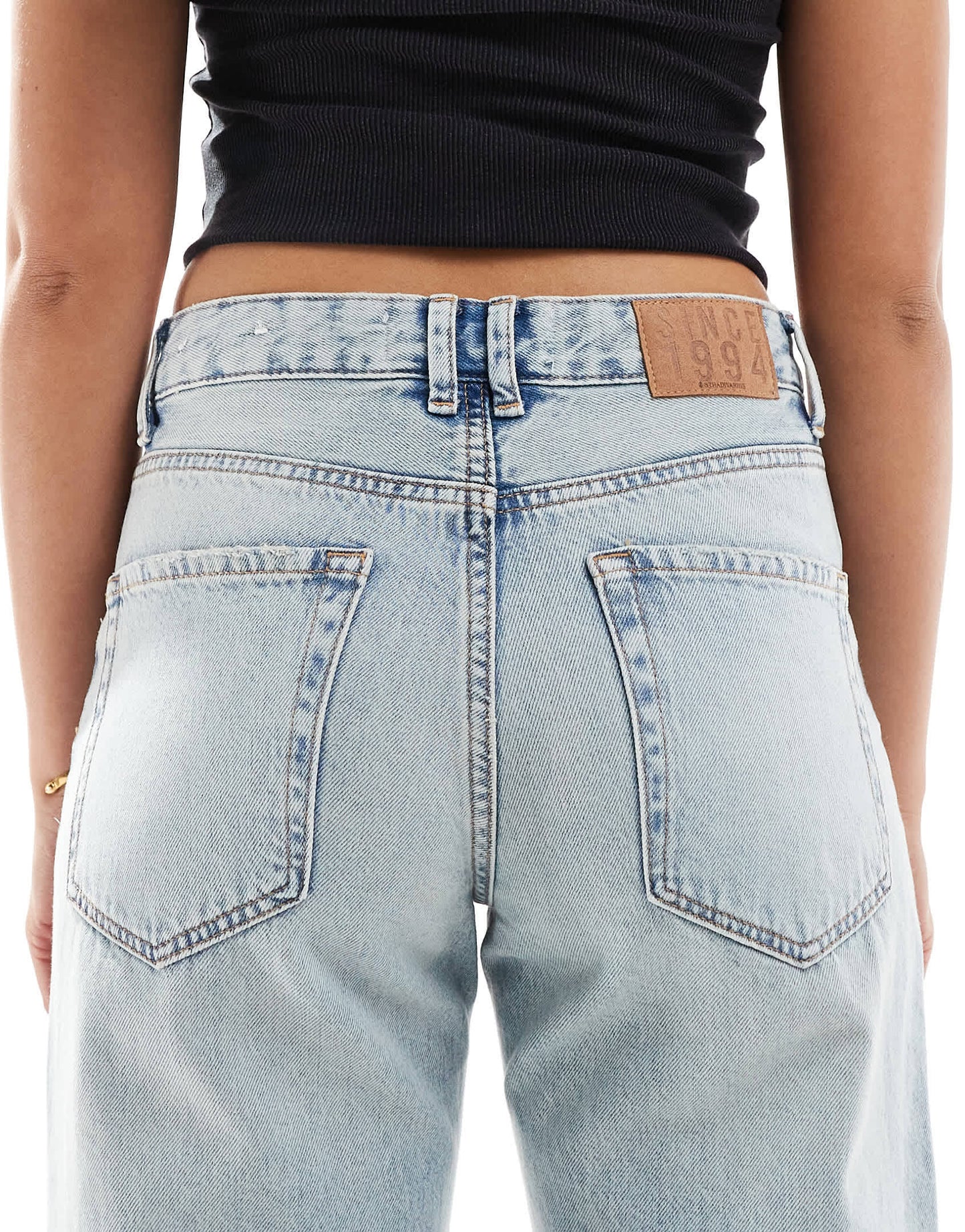 Stradivarius twist waist jean in  medium wash blue