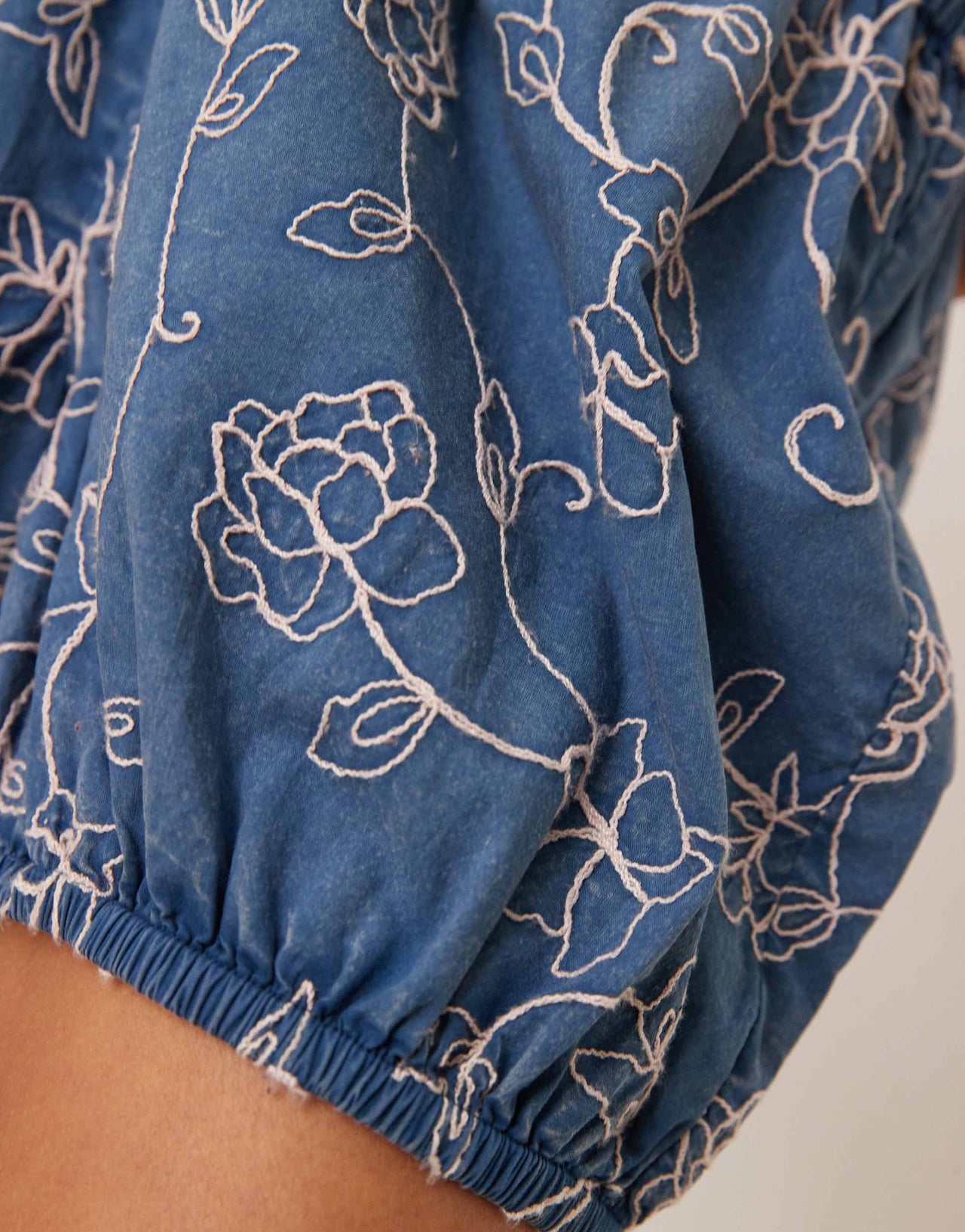 ASOS DESIGN bloomer shorts with floral embroidery in washed navy