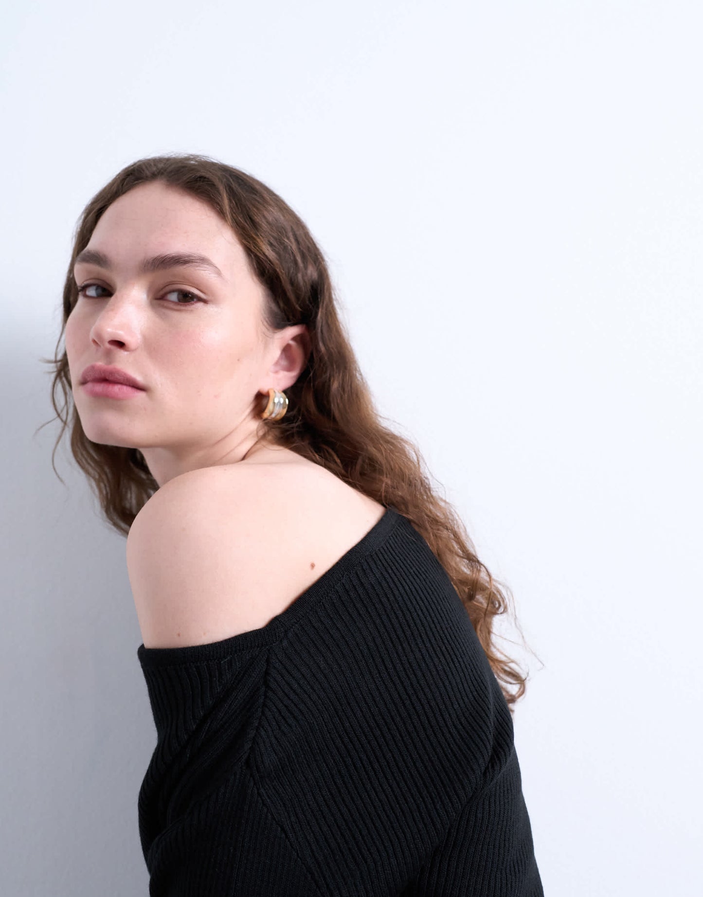 Topshop off the shoulder knitted top in black