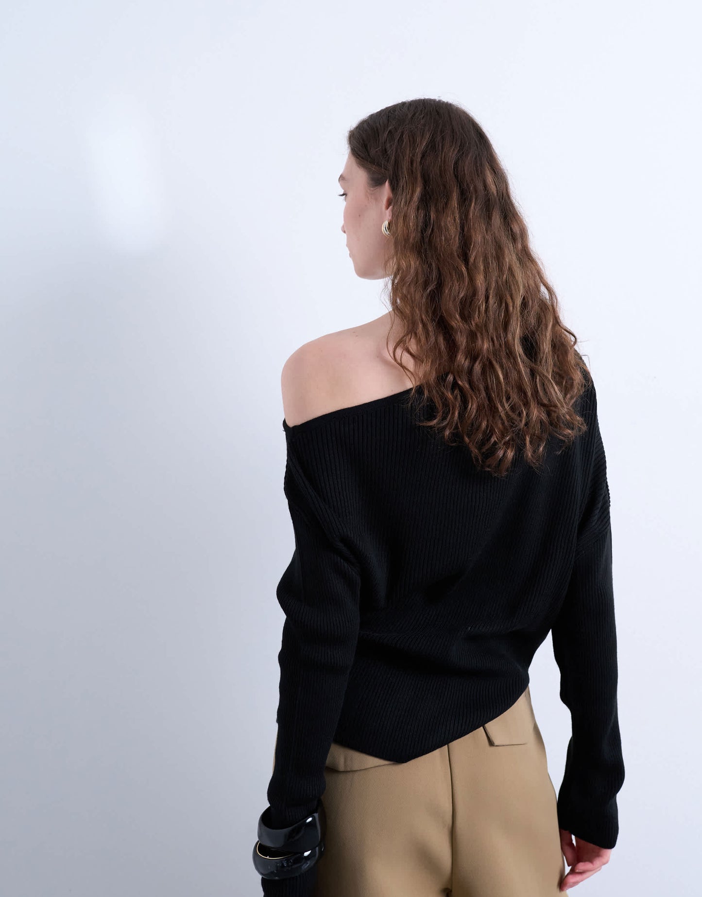 Topshop off the shoulder knitted top in black
