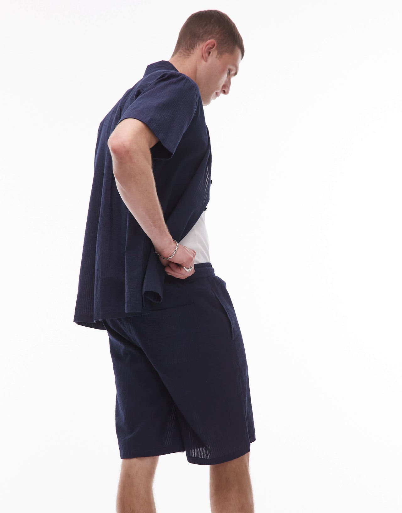 Parlez bayview logo detail seer sucker short co-ord in navy