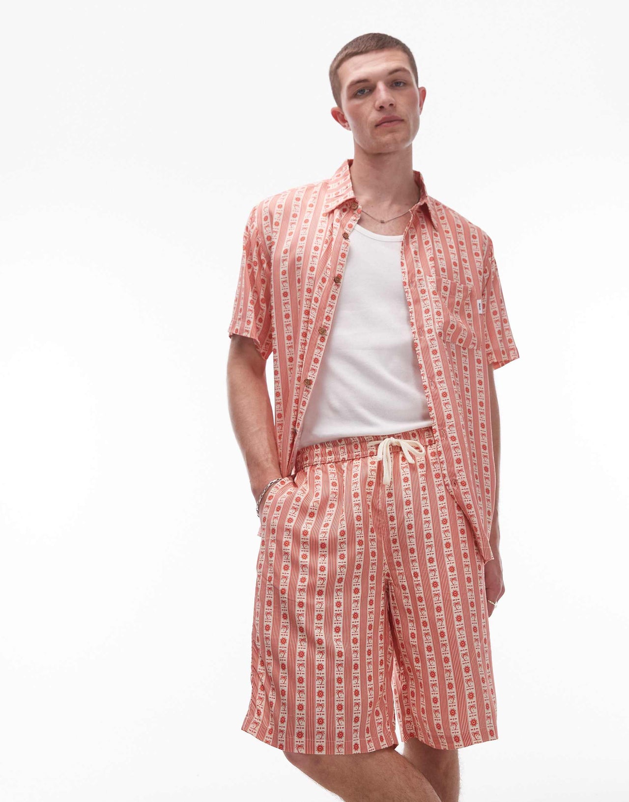 Parlez cruz embroidered relaxed short co-ord in terracotta