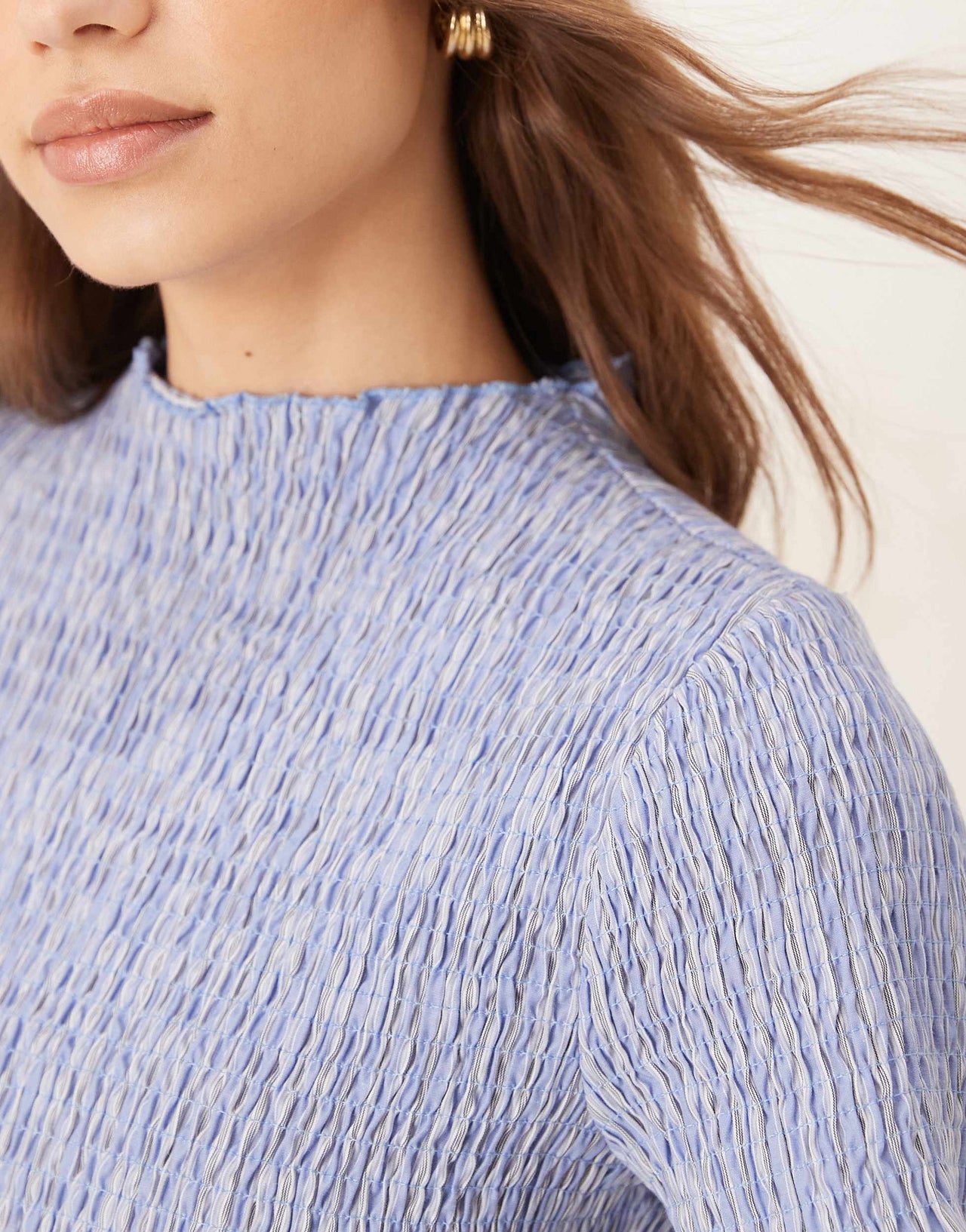 ASOS DESIGN shirred flutter sleeve mini dress in blue stripe