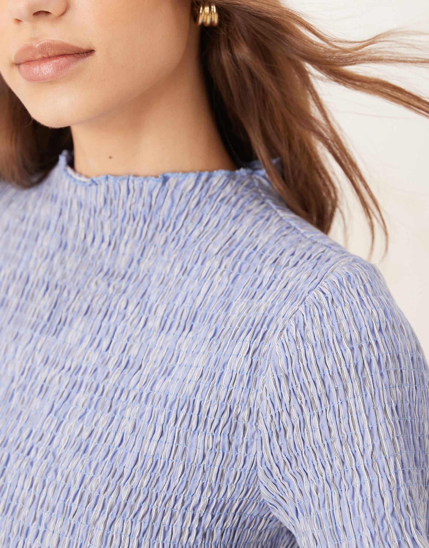 ASOS DESIGN shirred flutter sleeve mini dress in blue stripe