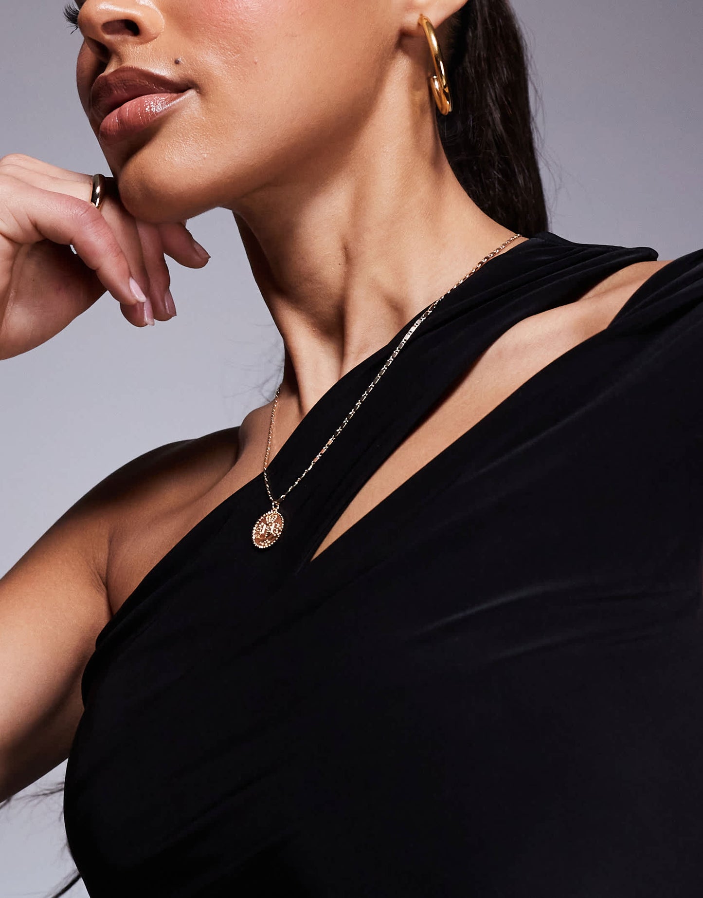 ASOS DESIGN shoulder cut out ruched top in black