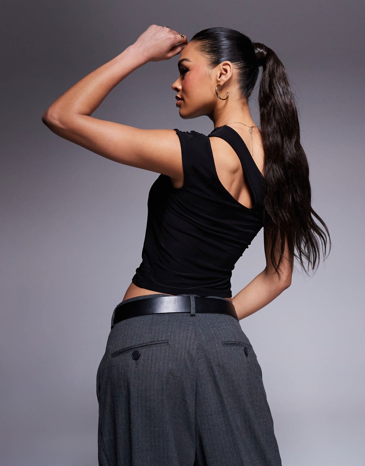 ASOS DESIGN shoulder cut out ruched top in black