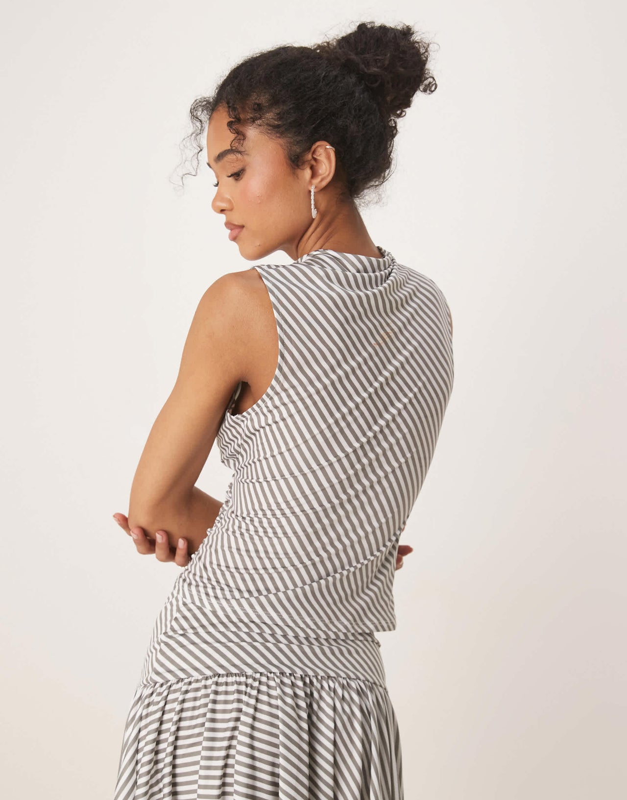 ASOS DESIGN co-ord stripe slash detail tank top in grey