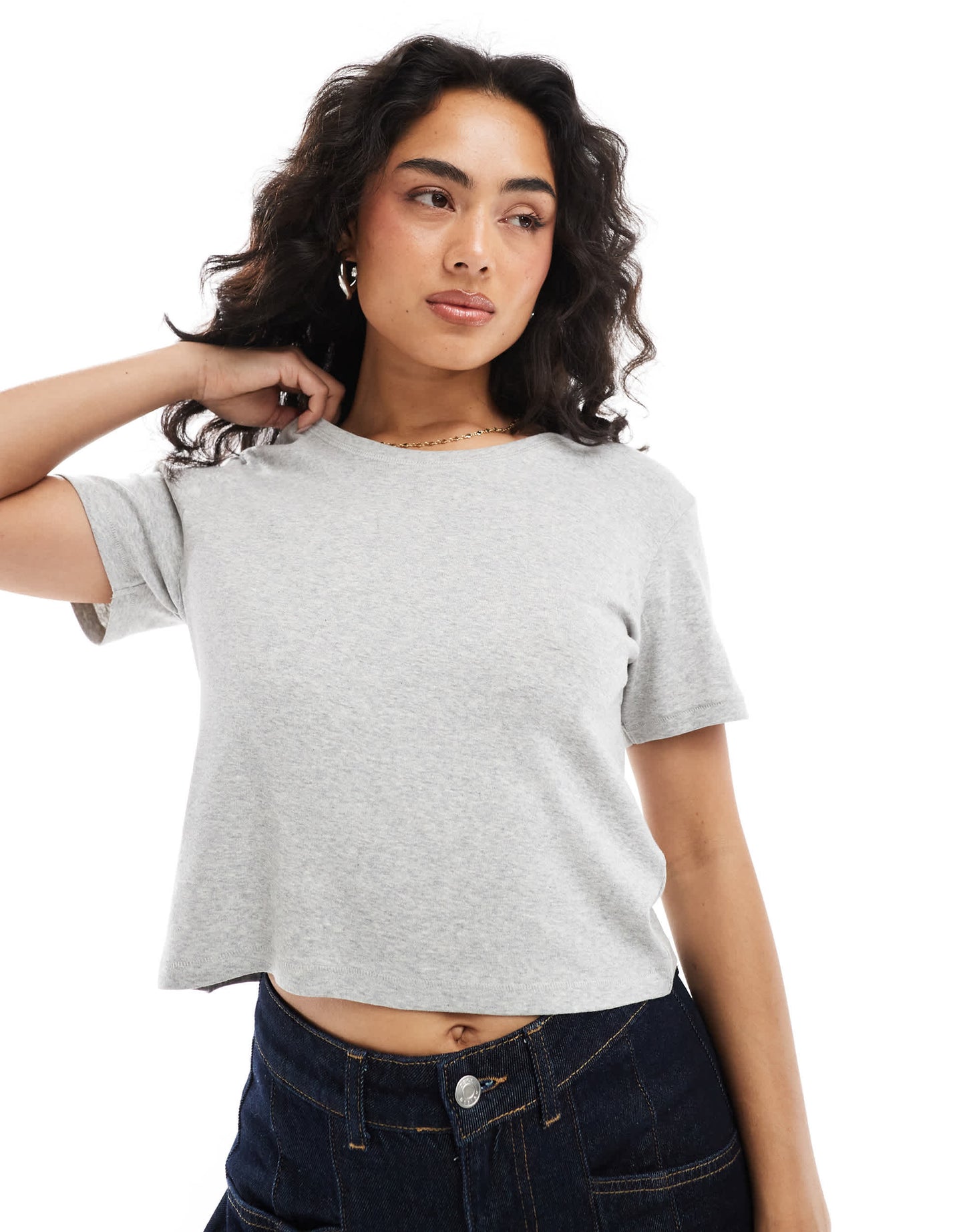 Monki shrunken tee in grey marl