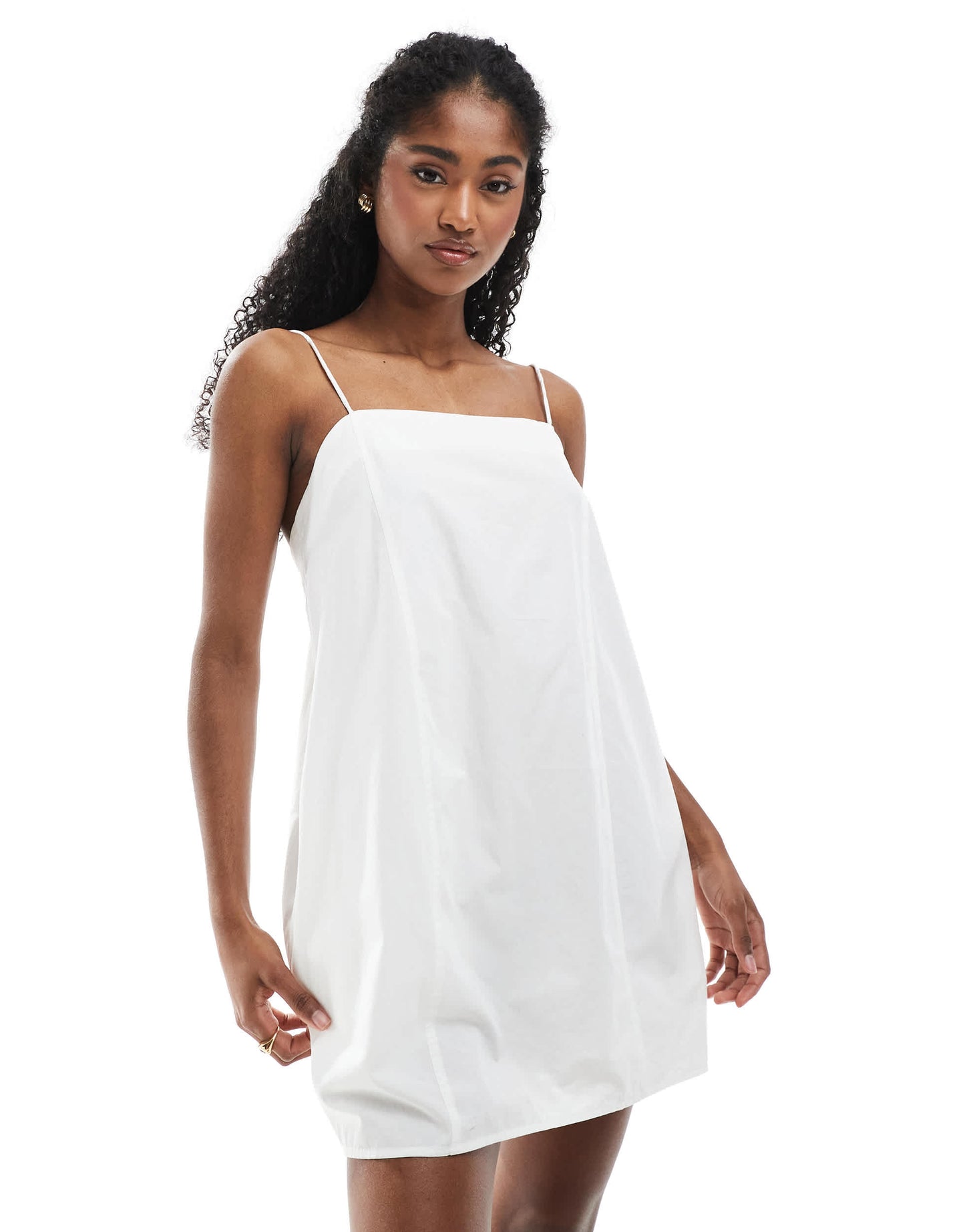 Monki cotton poplin mini dress with tie straps in white