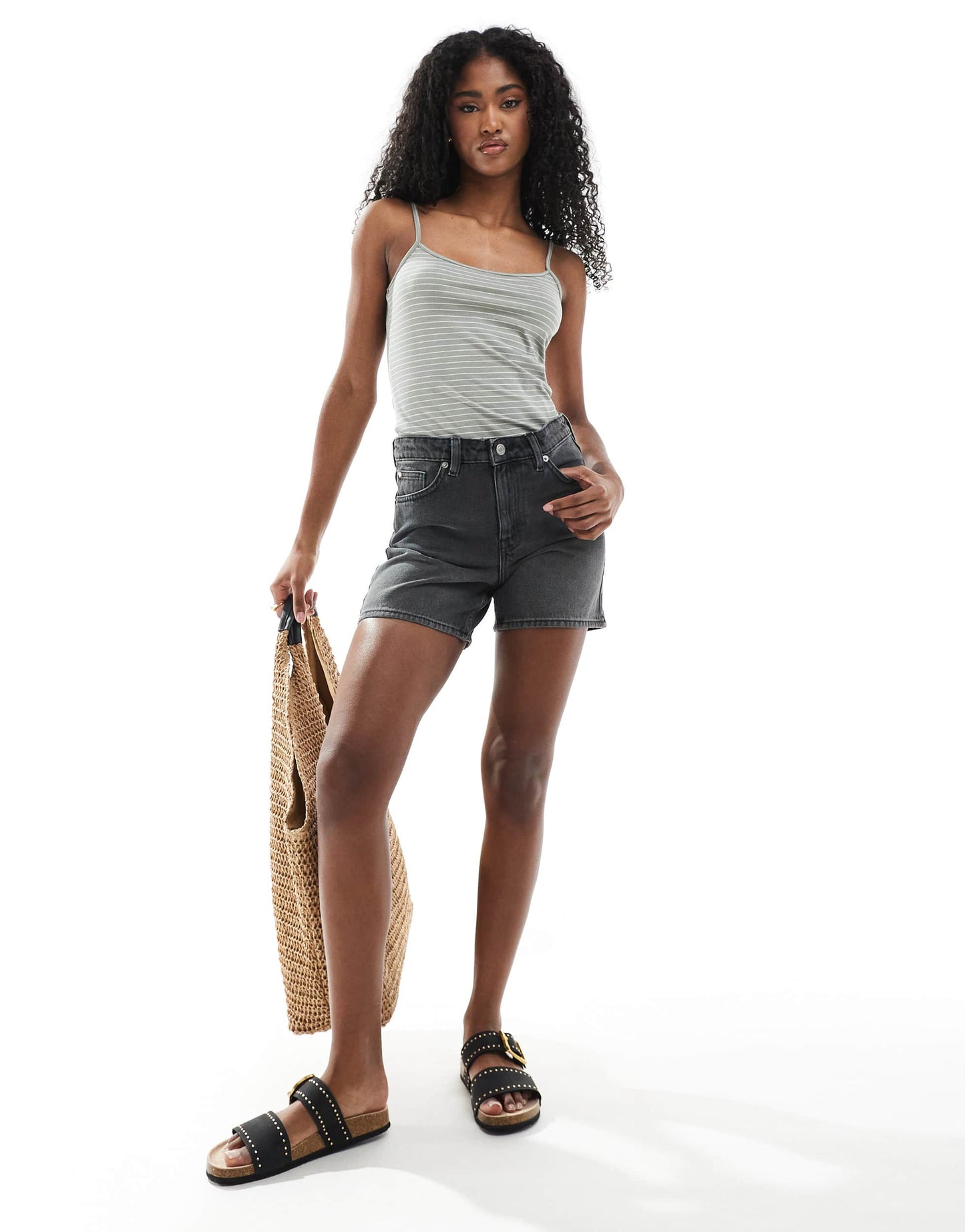 Monki Aimo relaxed denim shorts in black wash