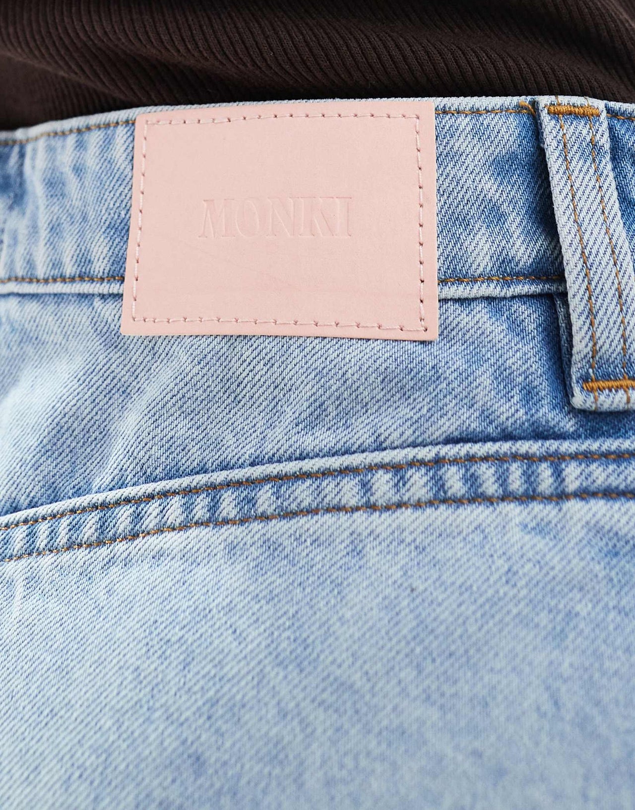 Monki pleated denim mini skirt in mid blue wash