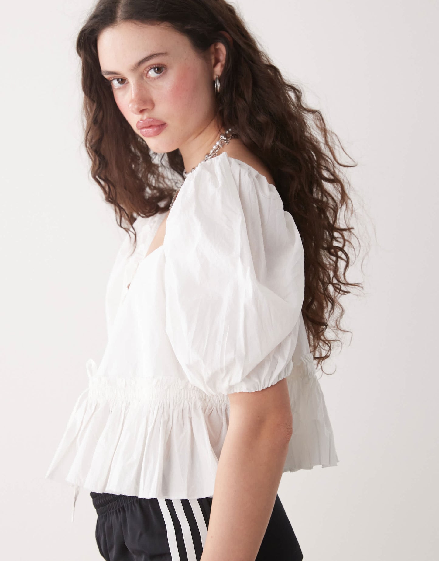 Monki puff sleeve milkmaid peplum blouse in white