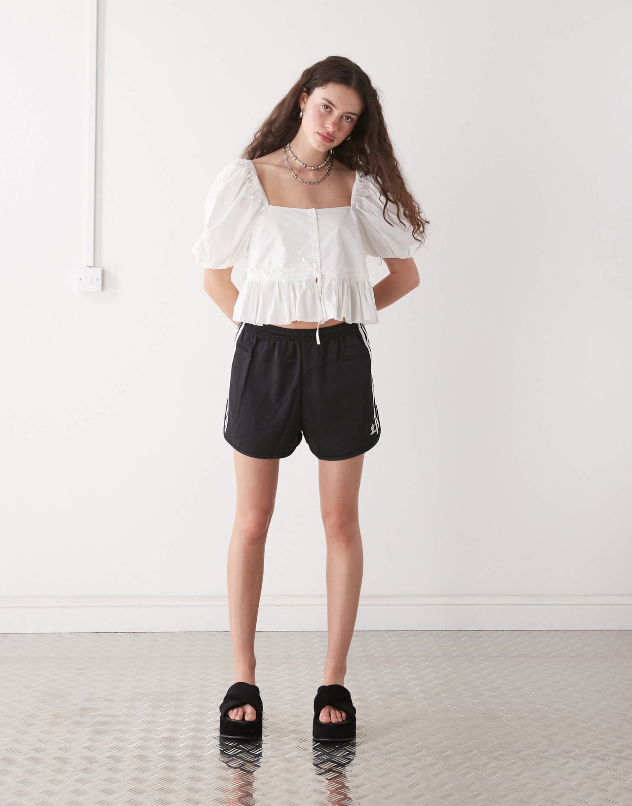 Monki puff sleeve milkmaid peplum blouse in white