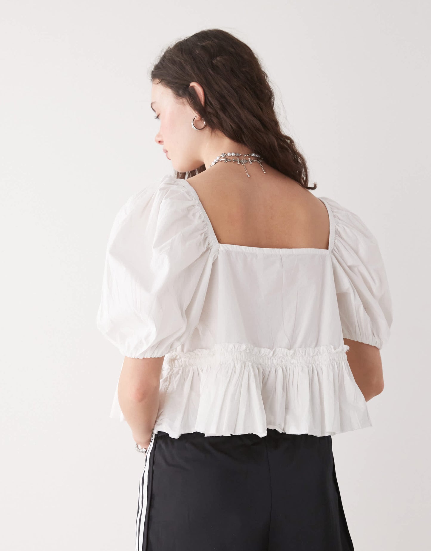 Monki puff sleeve milkmaid peplum blouse in white