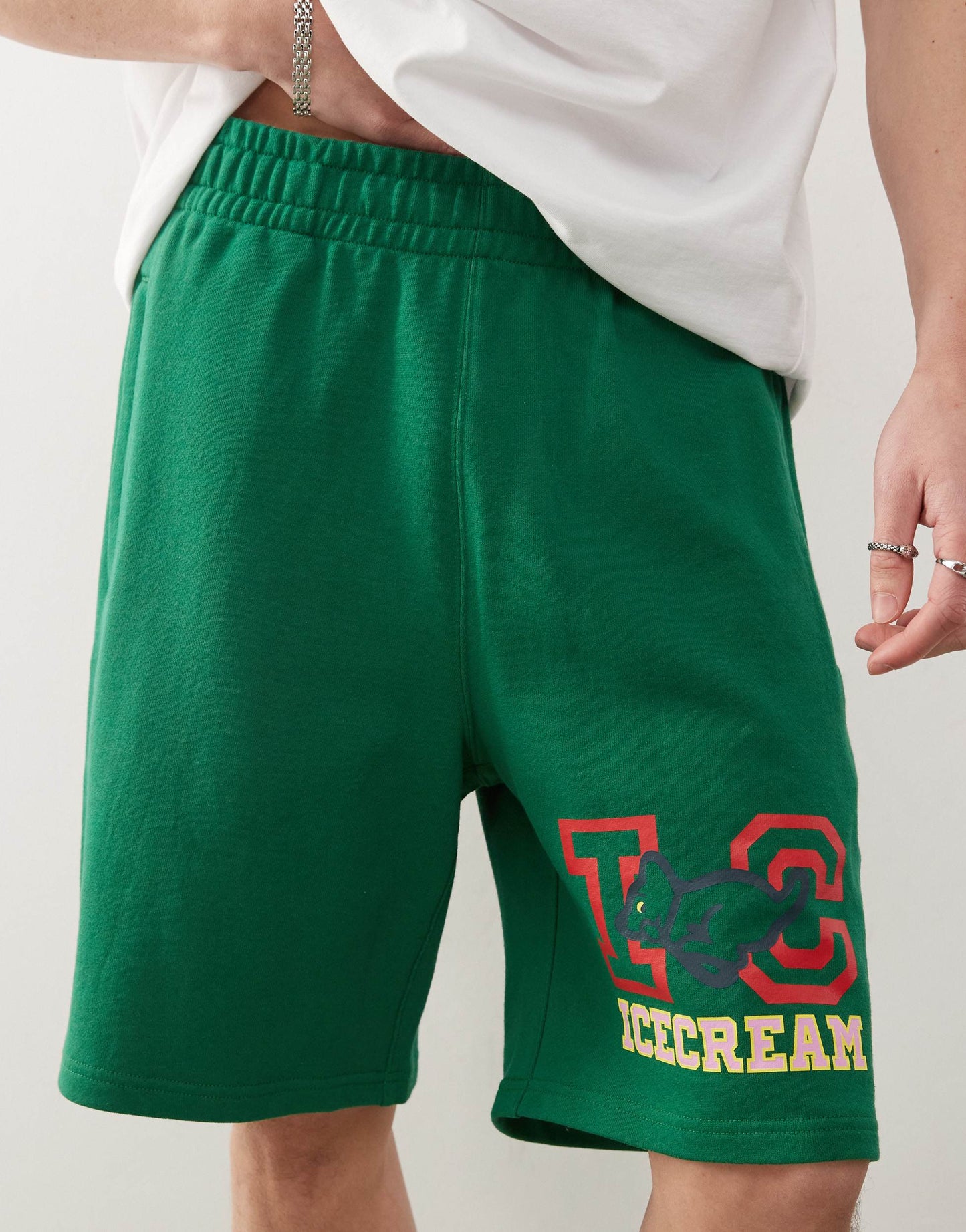 ICECREAM collegiate puppy jersey shorts in green