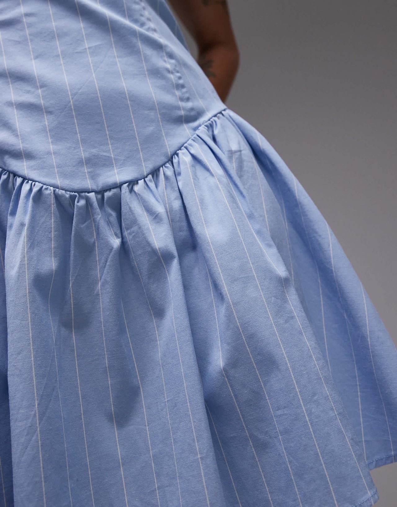 WeWoreWhat corset peplum mini dress in blue pinstripe