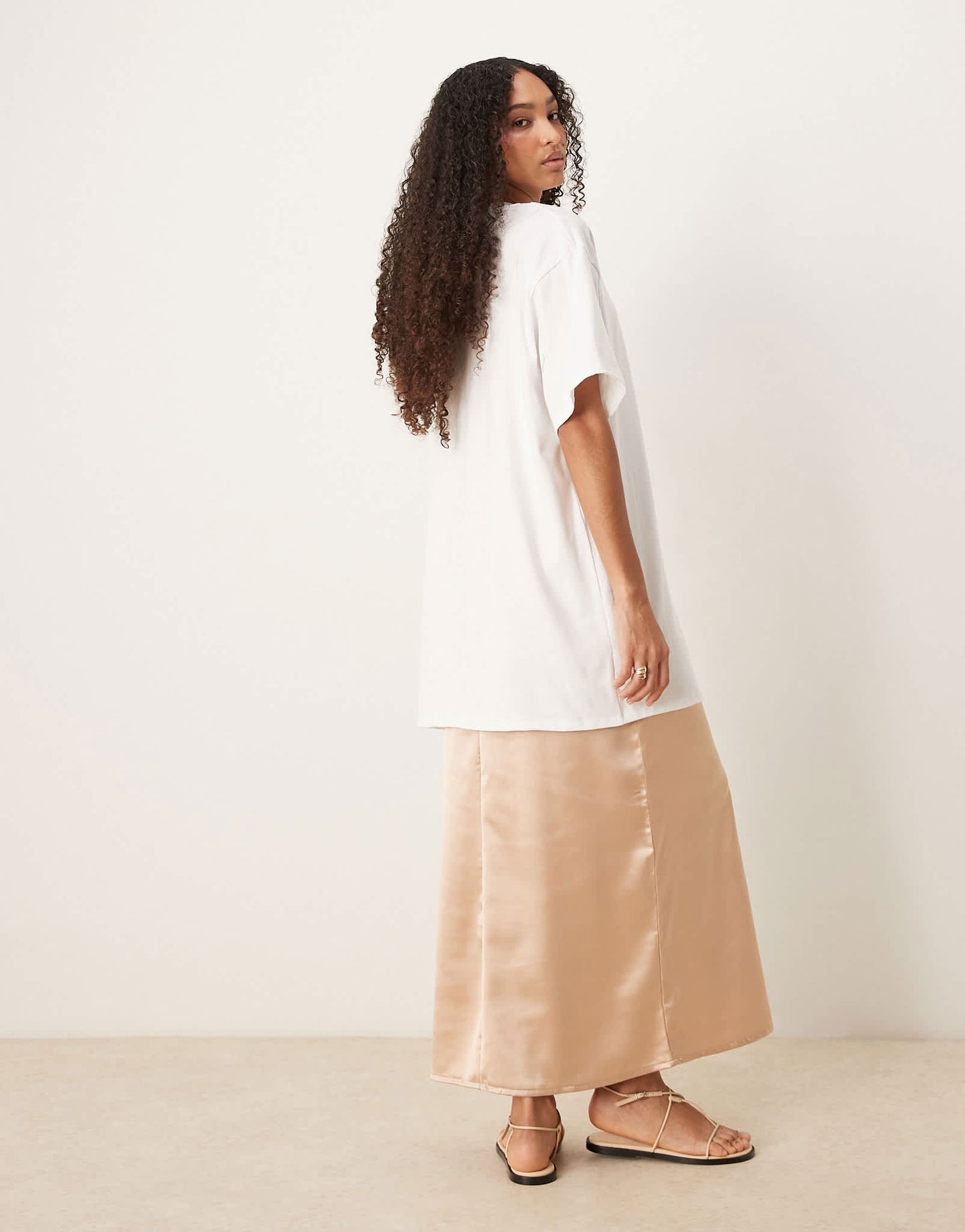 ASOS DESIGN satin cami midi dress with oversize T-shirt overlay in white